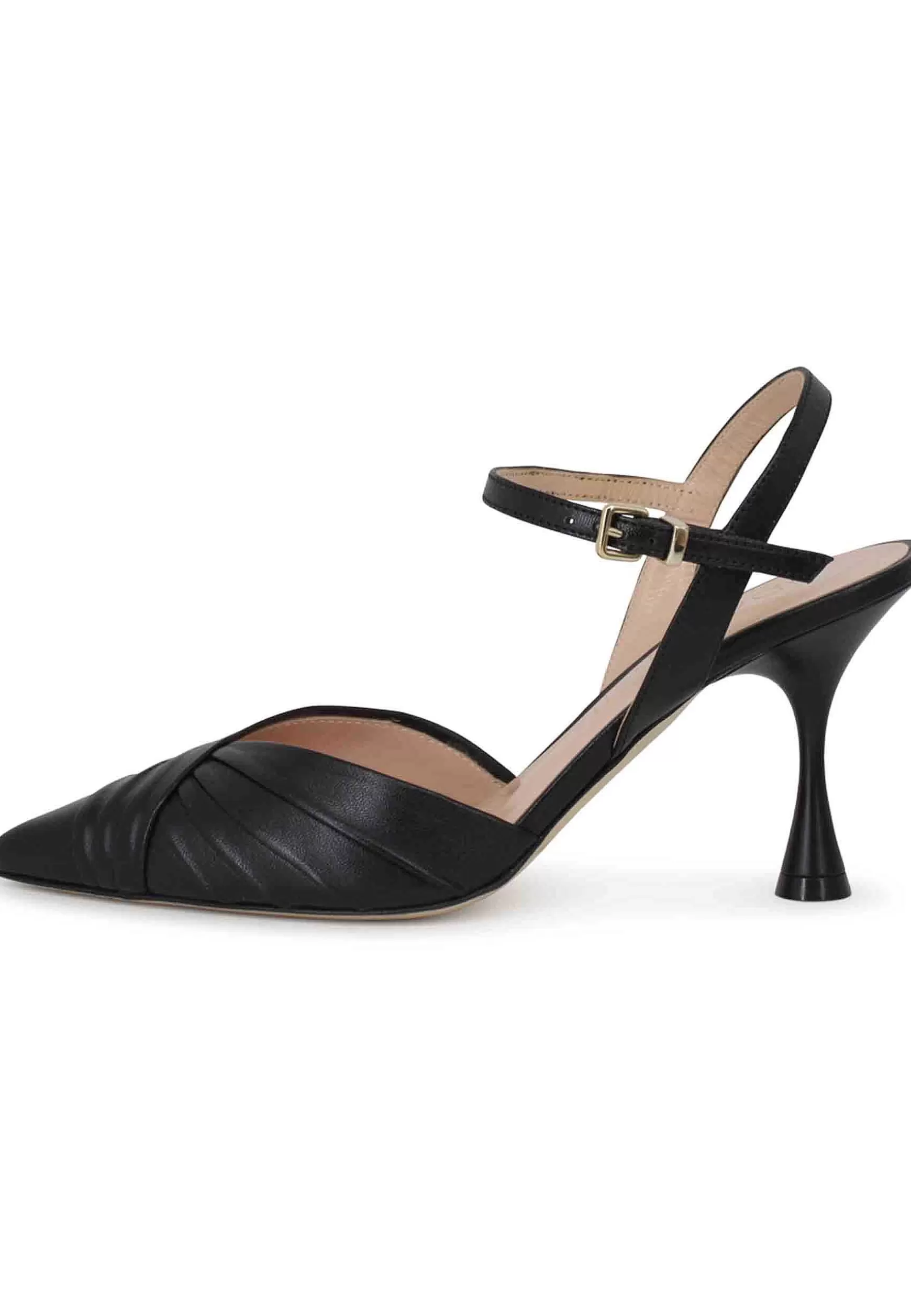 Sandali Donna In Pelle Nera Con Cinturino Alla Caviglia E Tacco Alto** Fashion