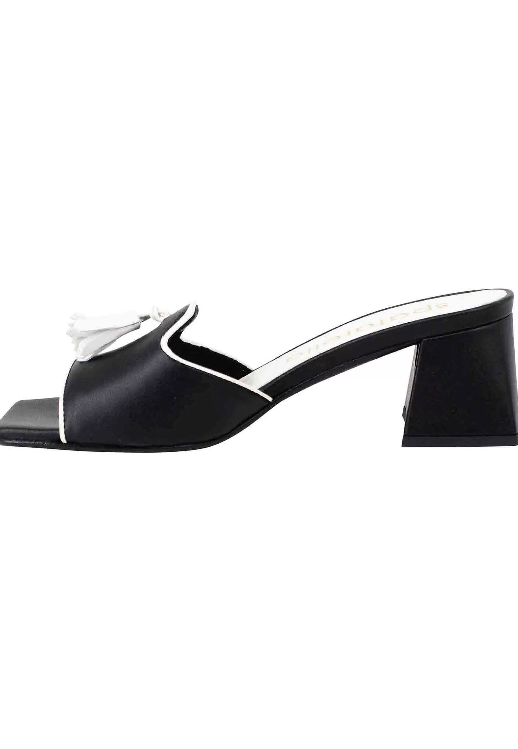 Sandali Donna In Pelle Nera Con Nappine In Contrasto E Punta Quadra** Discount