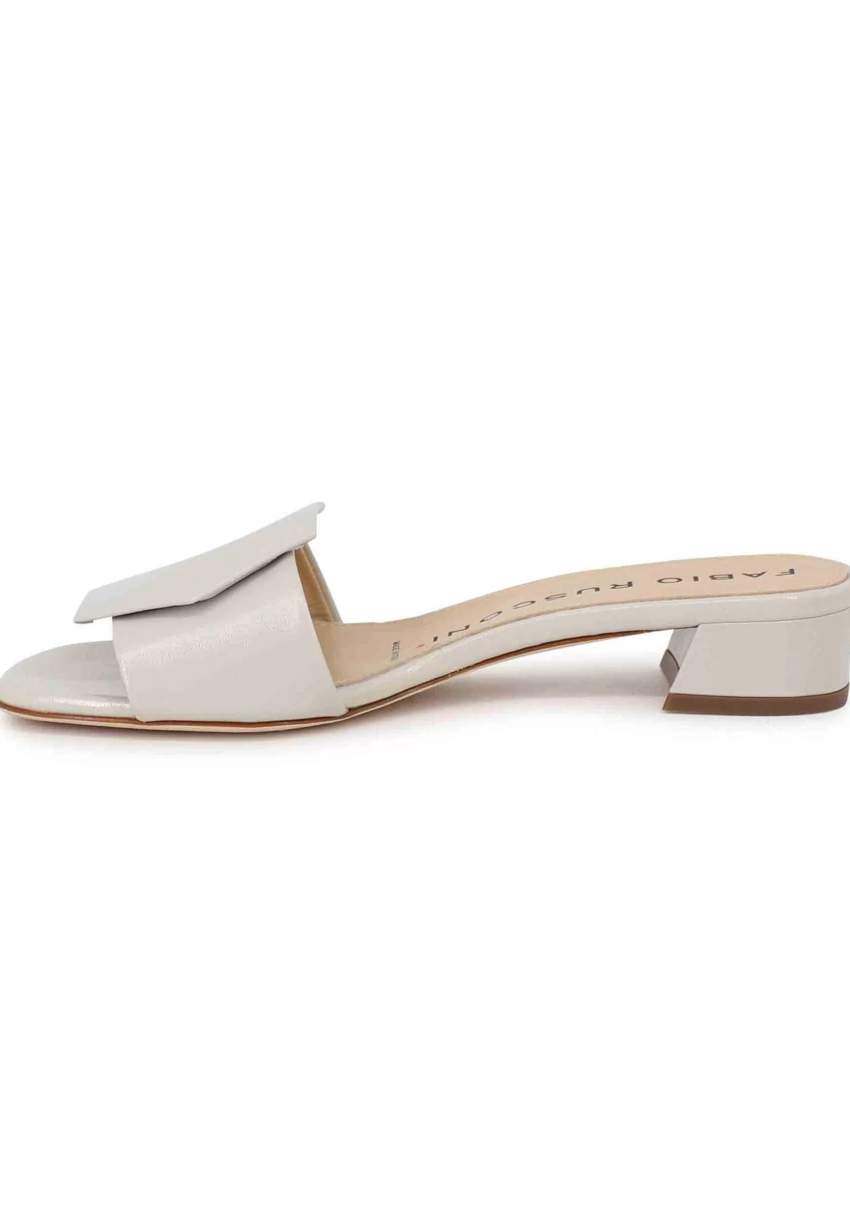 Sandali Donna In Pelle Off White Con Tacco Basso E Accessorio In Tinta*Fabio Rusconi Flash Sale