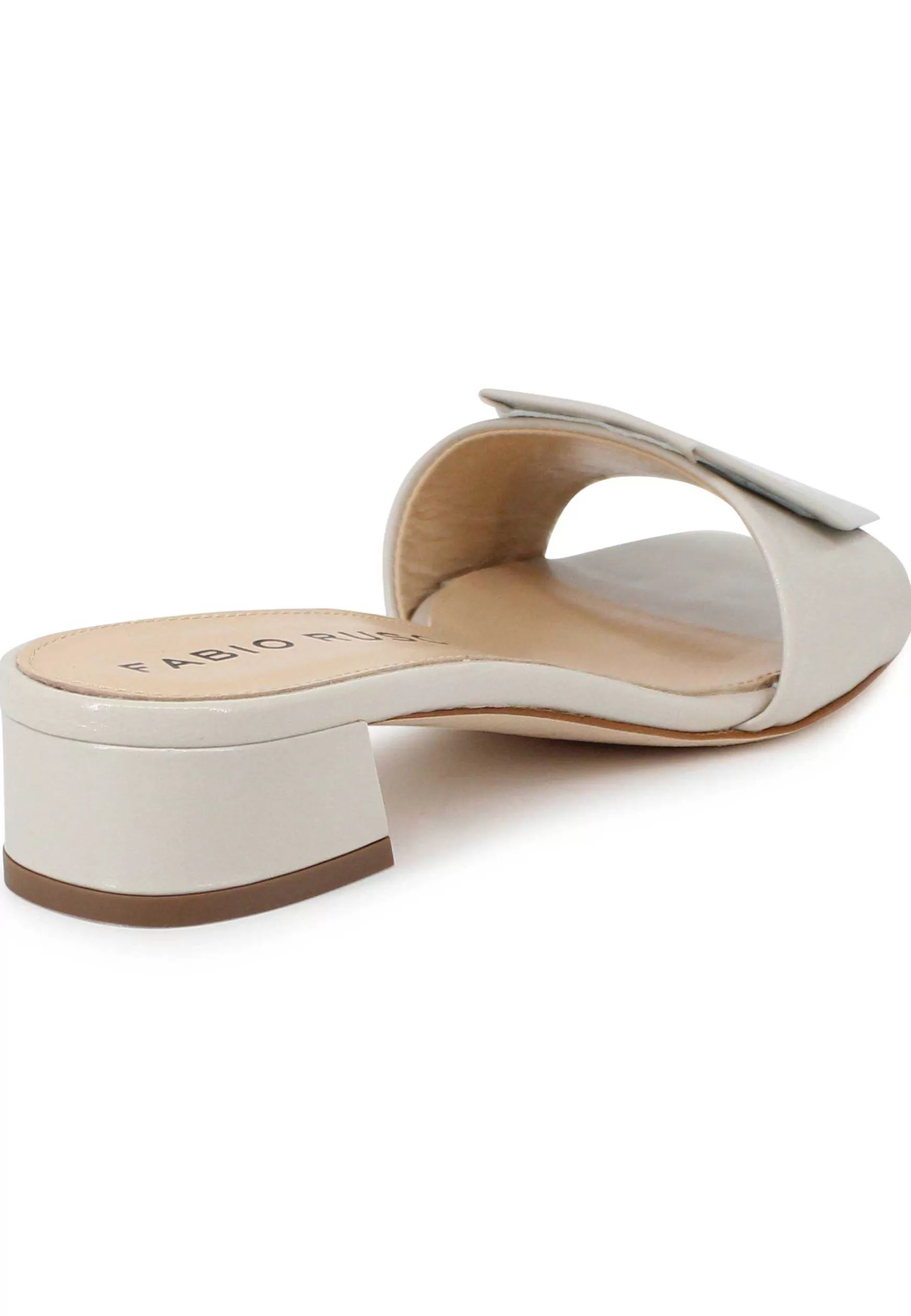 Sandali Donna In Pelle Off White Con Tacco Basso E Accessorio In Tinta*Fabio Rusconi Flash Sale