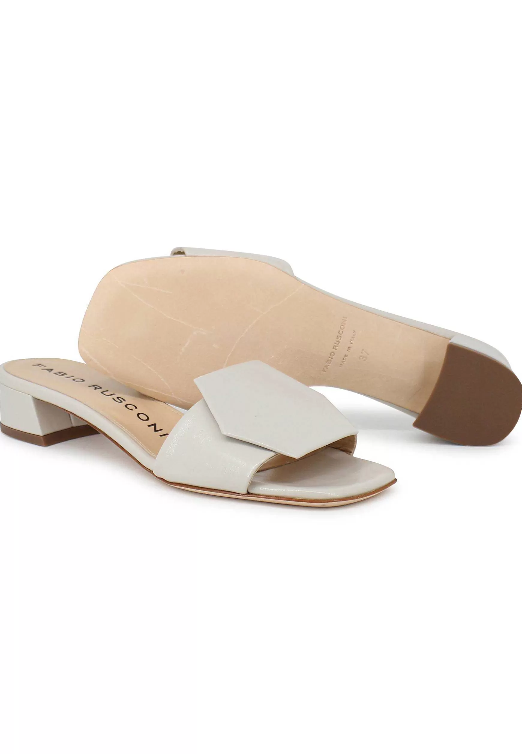 Sandali Donna In Pelle Off White Con Tacco Basso E Accessorio In Tinta*Fabio Rusconi Flash Sale