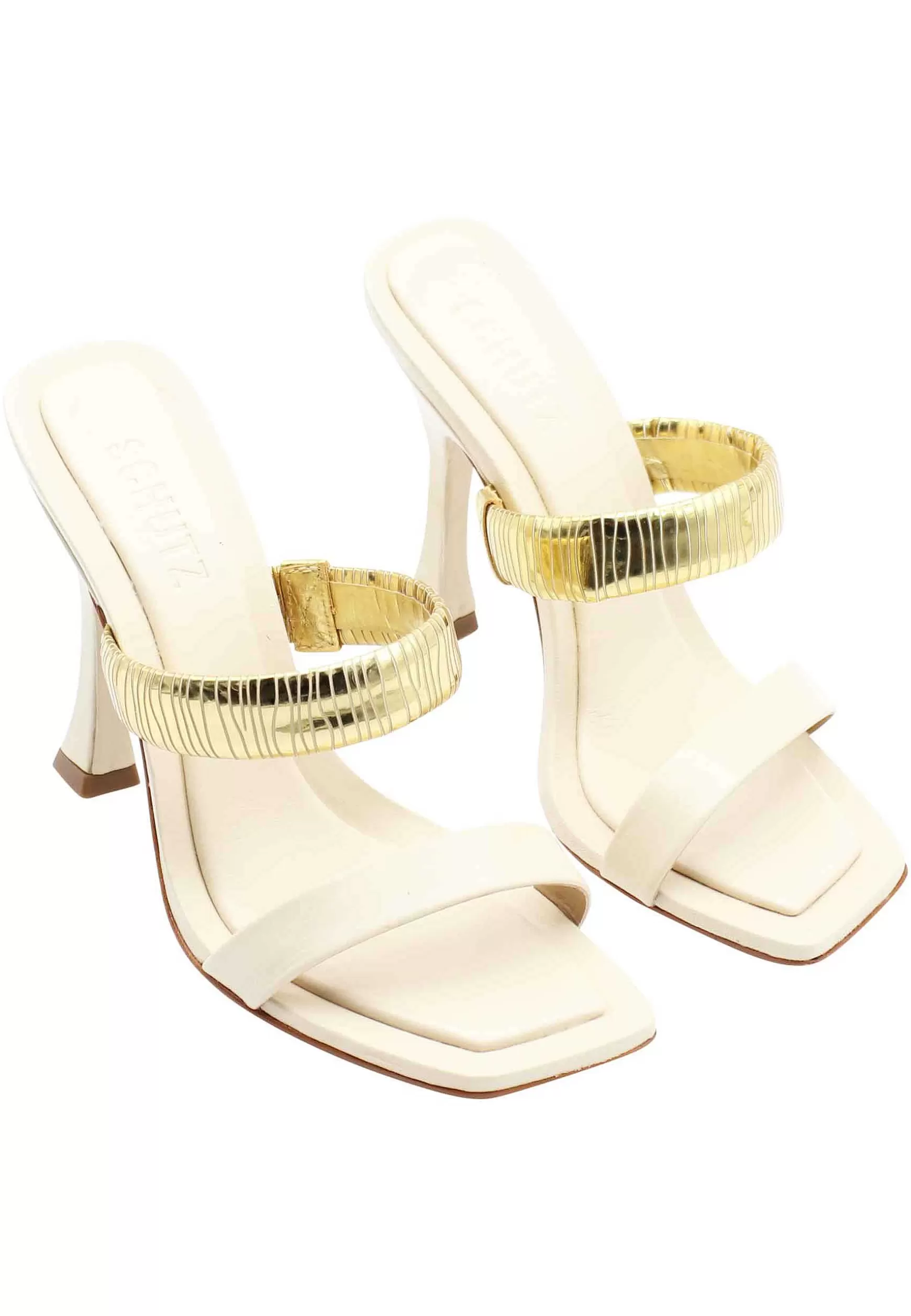 Sandali Donna In Pelle Panna Con Tacco Alto E Fascia In Oro*Schutz Sale