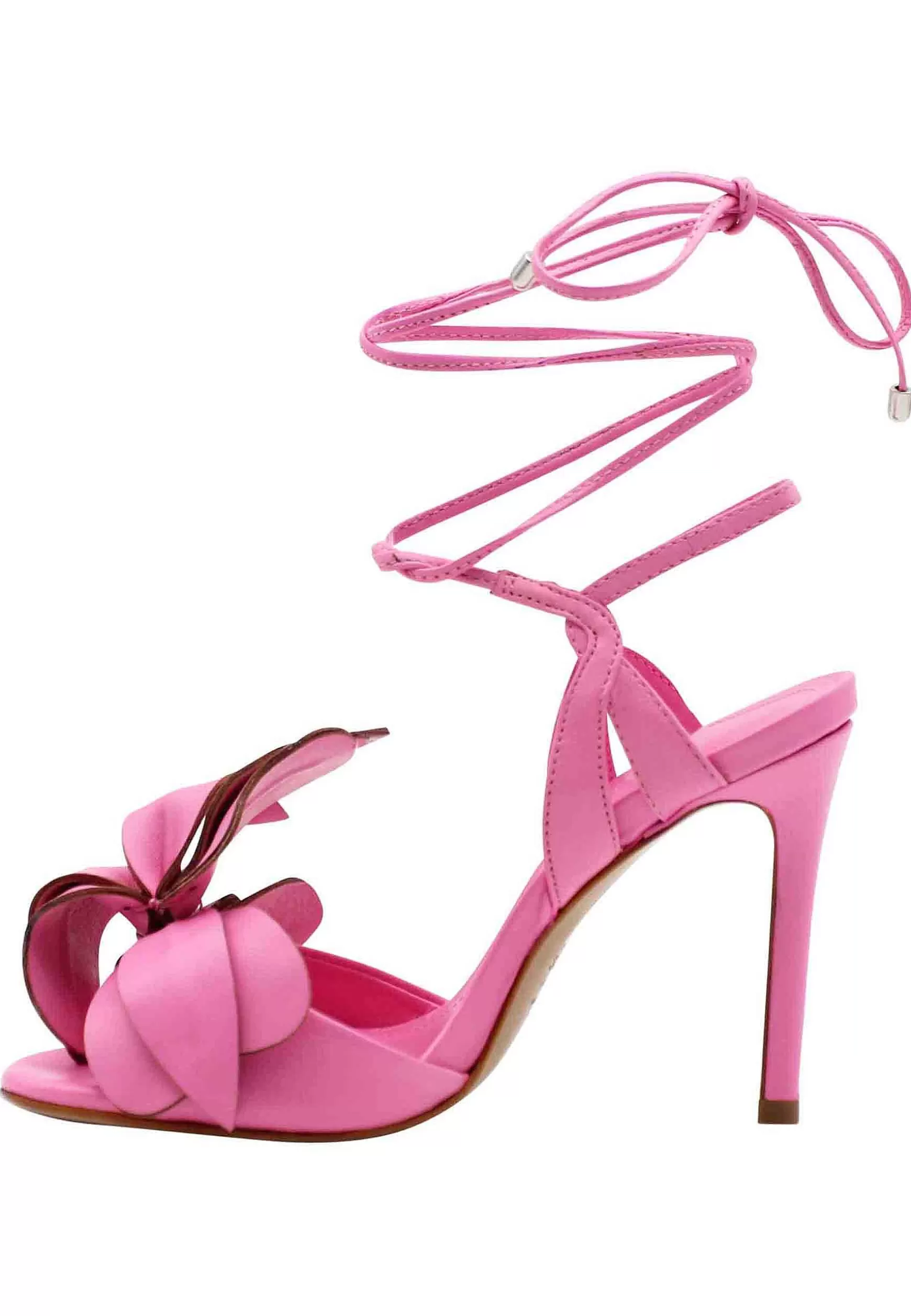Sandali Donna In Pelle Rosa Con Grande Fiore In Pelle Tacco Alto E Laccetti*Schutz Store