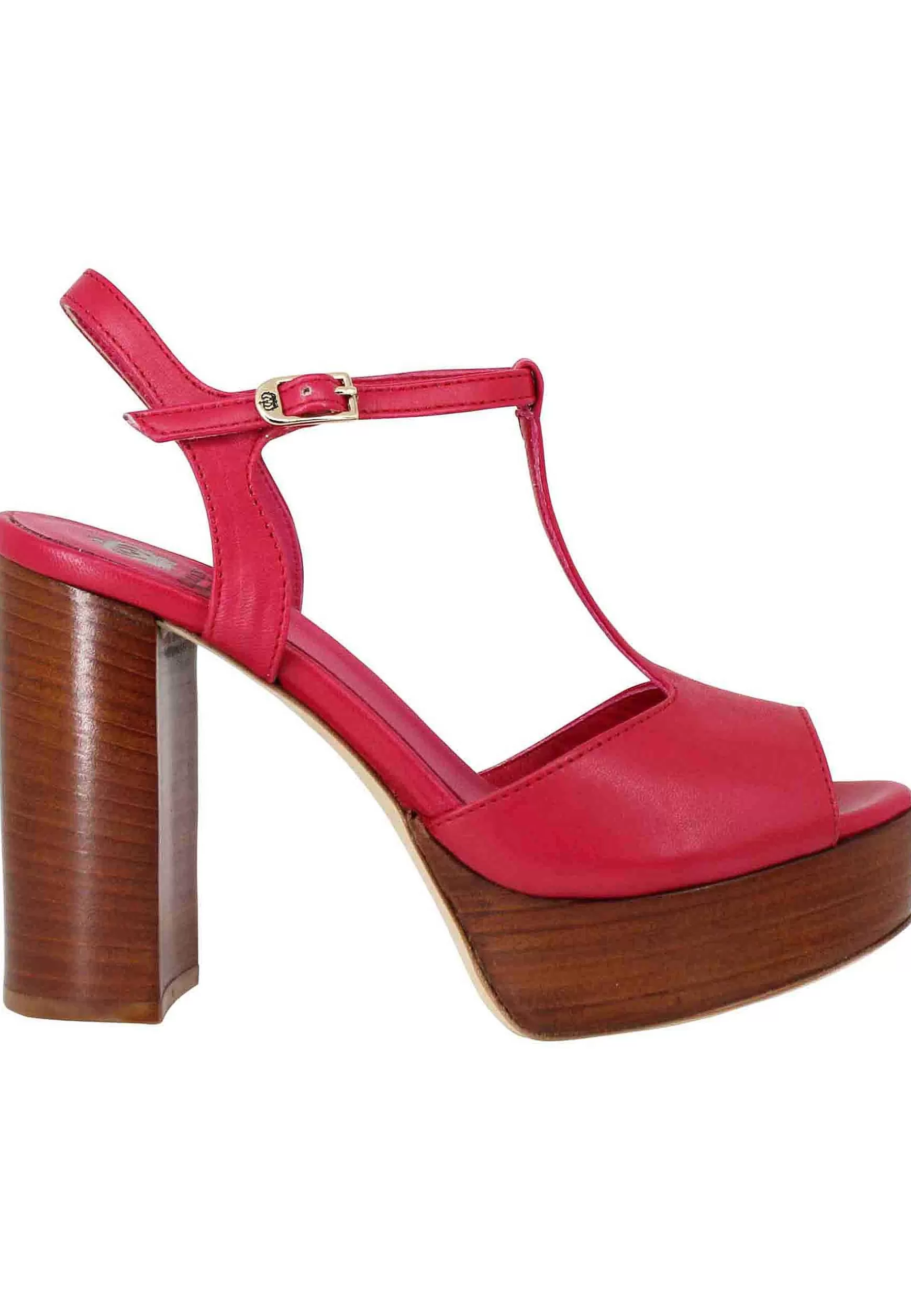 Sandai Donna In Pee Rossa Con Cinturino Tacco Ato E Pateau*L Best Sale