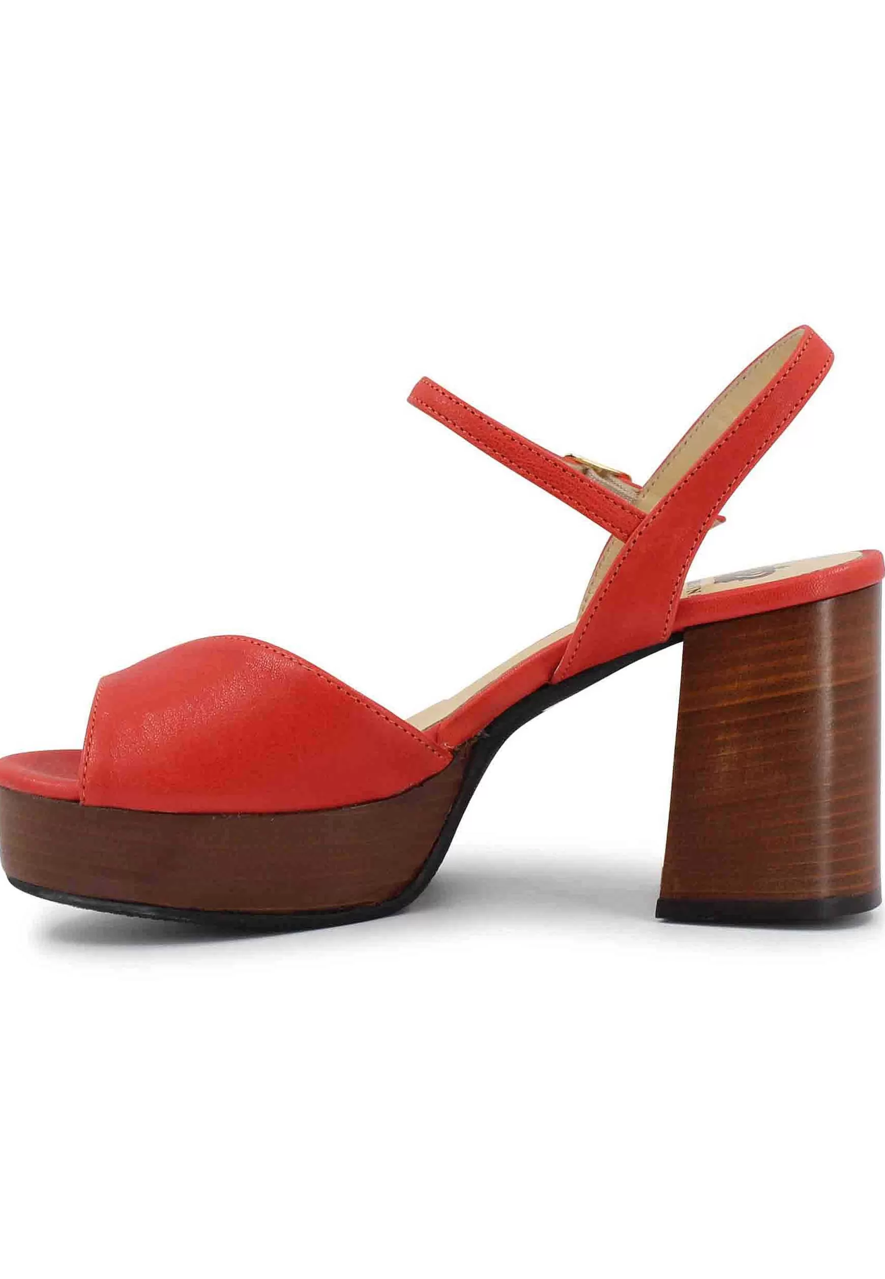 Sandai Donna In Pee Rosso Con Cinturino E Tacco E Pateau In Cuoio*L Shop