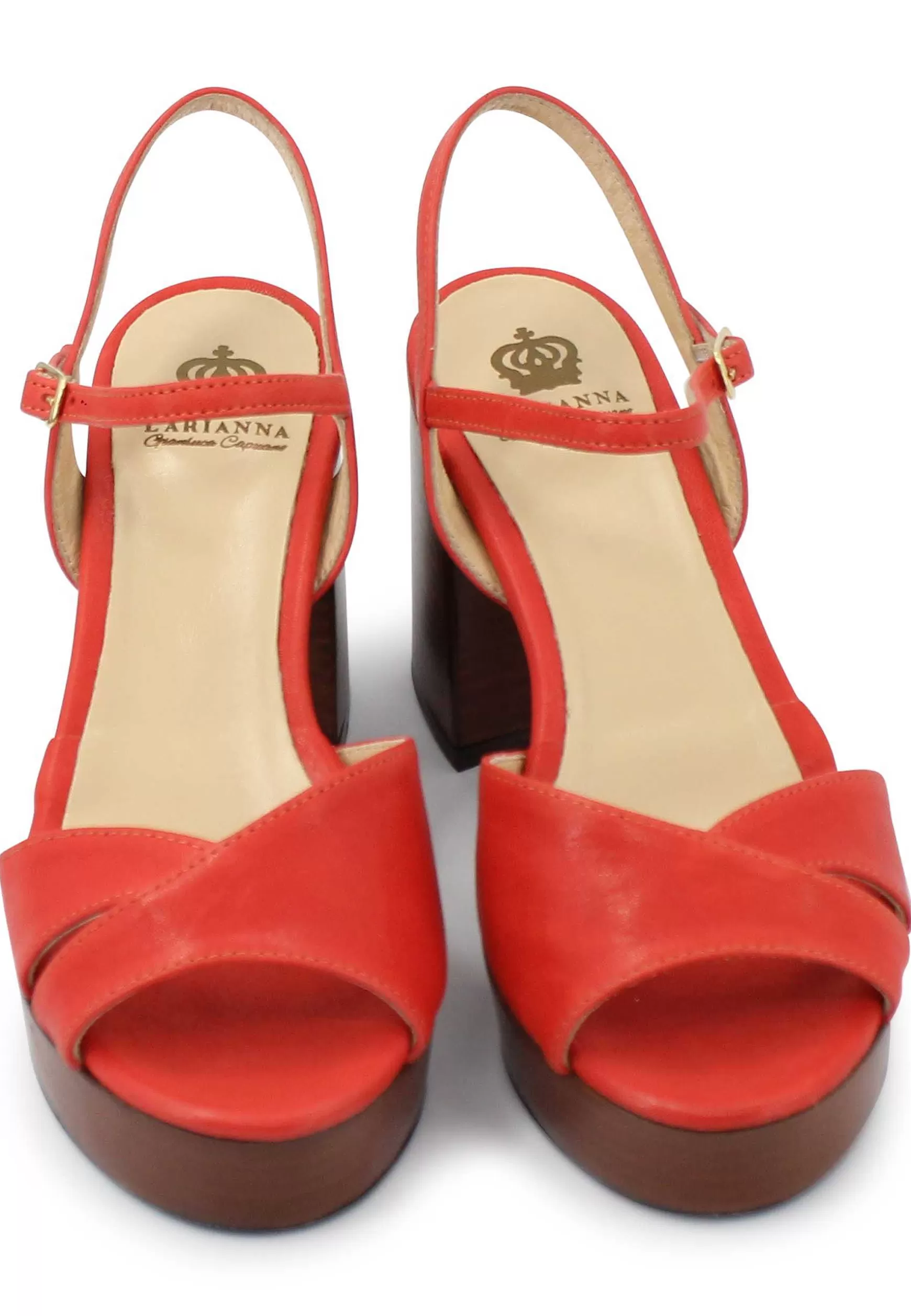 Sandai Donna In Pee Rosso Con Cinturino E Tacco E Pateau In Cuoio*L Shop