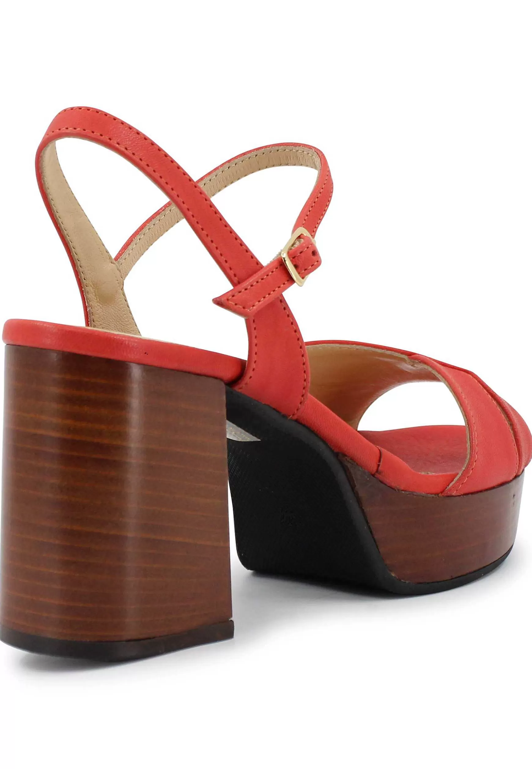 Sandai Donna In Pee Rosso Con Cinturino E Tacco E Pateau In Cuoio*L Shop