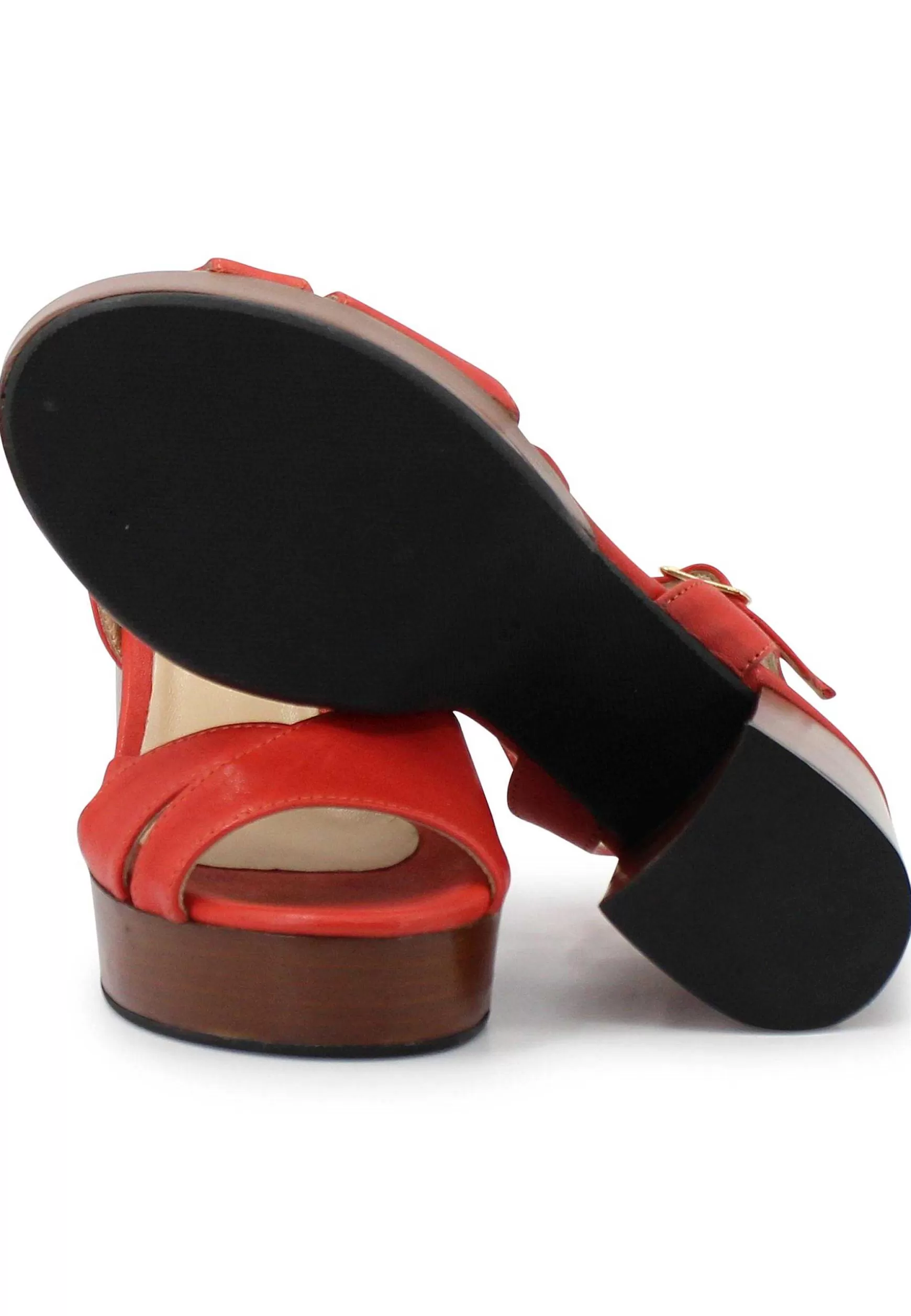 Sandai Donna In Pee Rosso Con Cinturino E Tacco E Pateau In Cuoio*L Shop