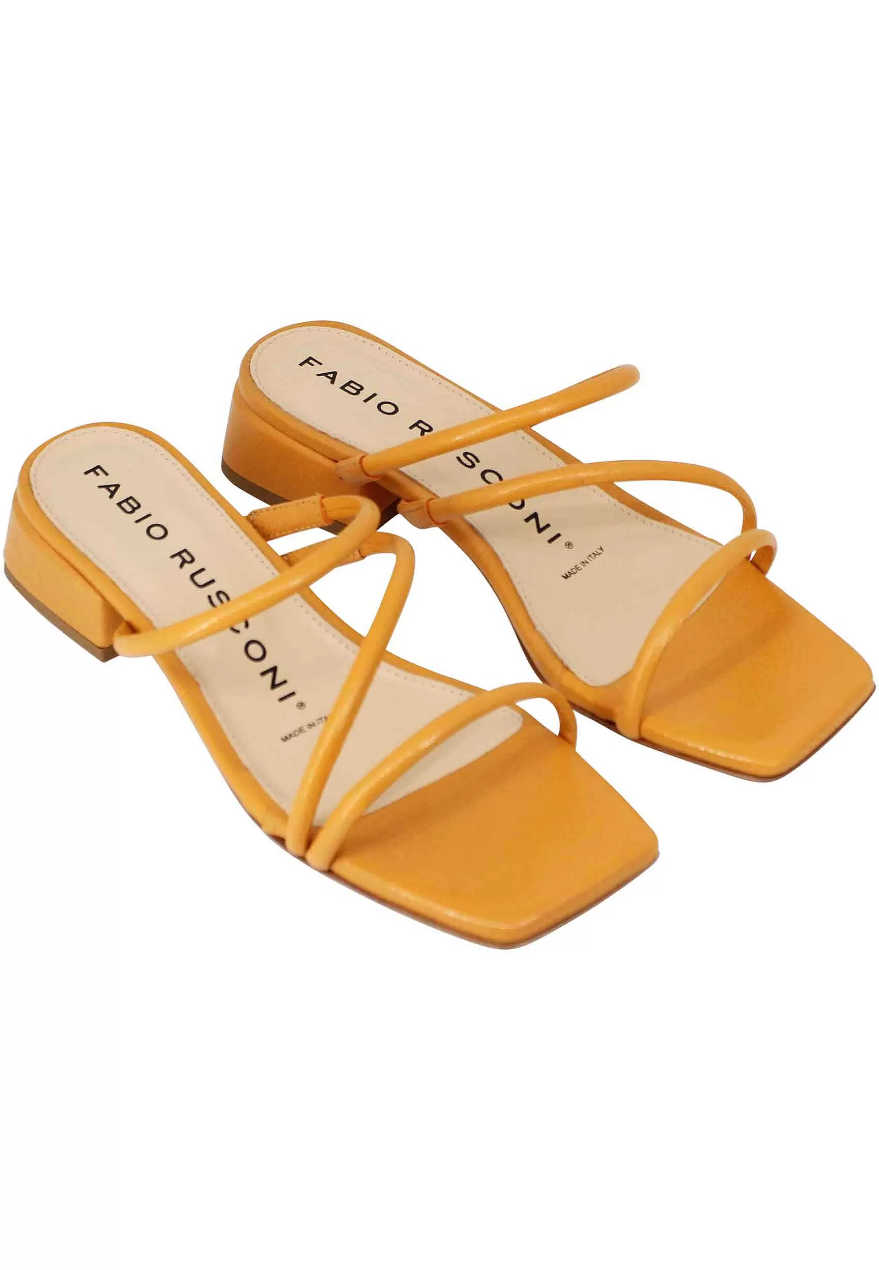 Sandali Donna In Pelle Senape Con Tacco Basso E Punta Quadra*Fabio Rusconi Online