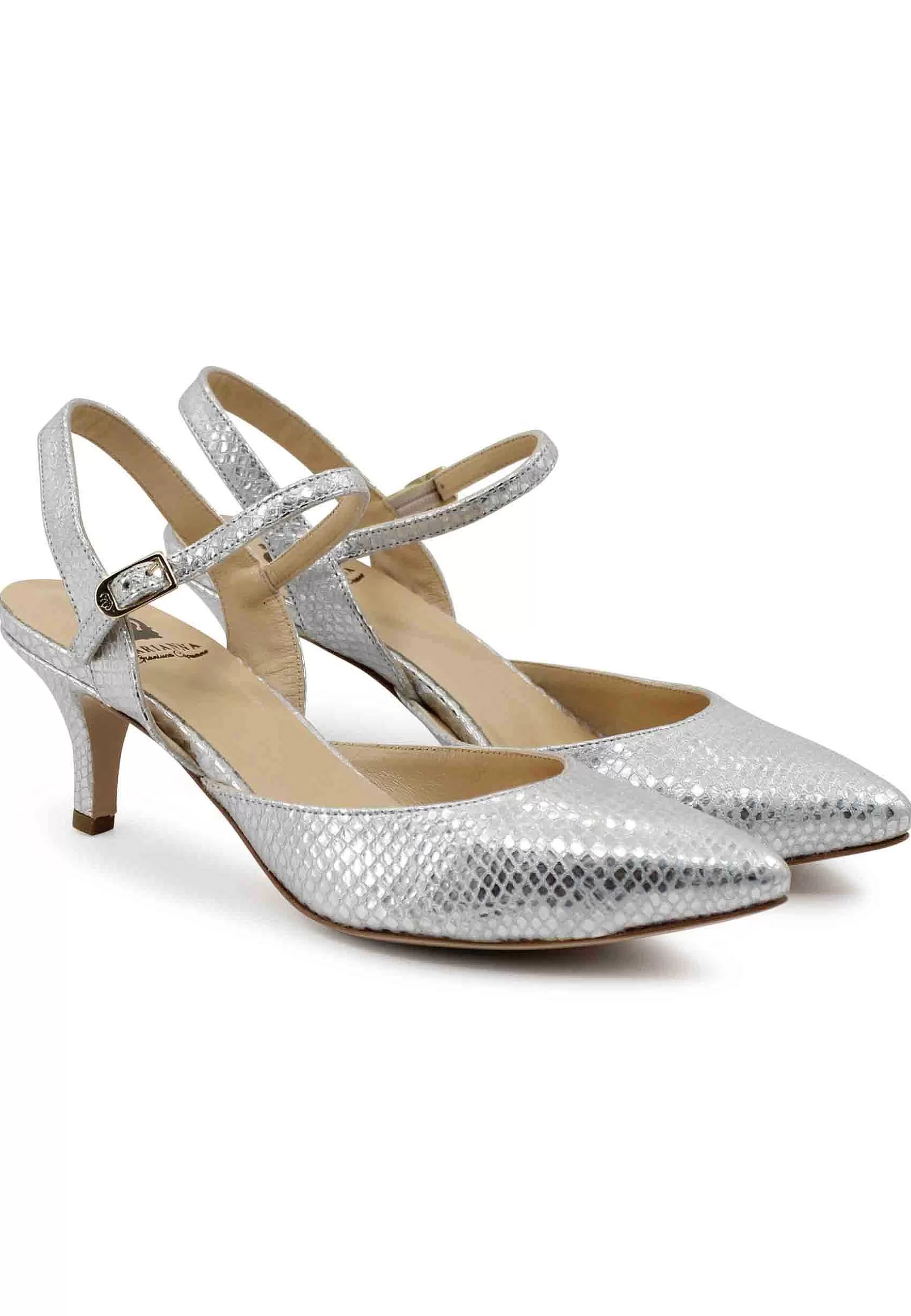 Sandai Donna In Pee Stampata Argento Tacco Medio E Cinturino Aa Cavigia*L Best Sale