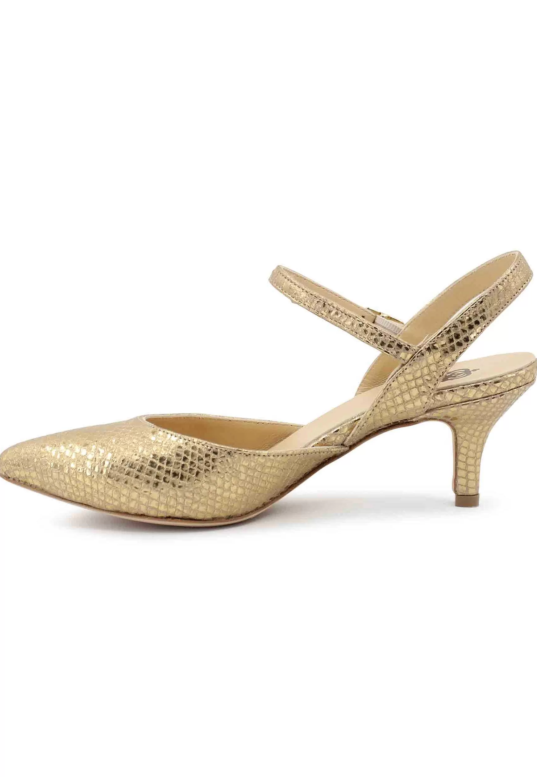 Sandai Donna In Pee Stampata Oro Tacco Medio E Cinturino Aa Cavigia*L Fashion