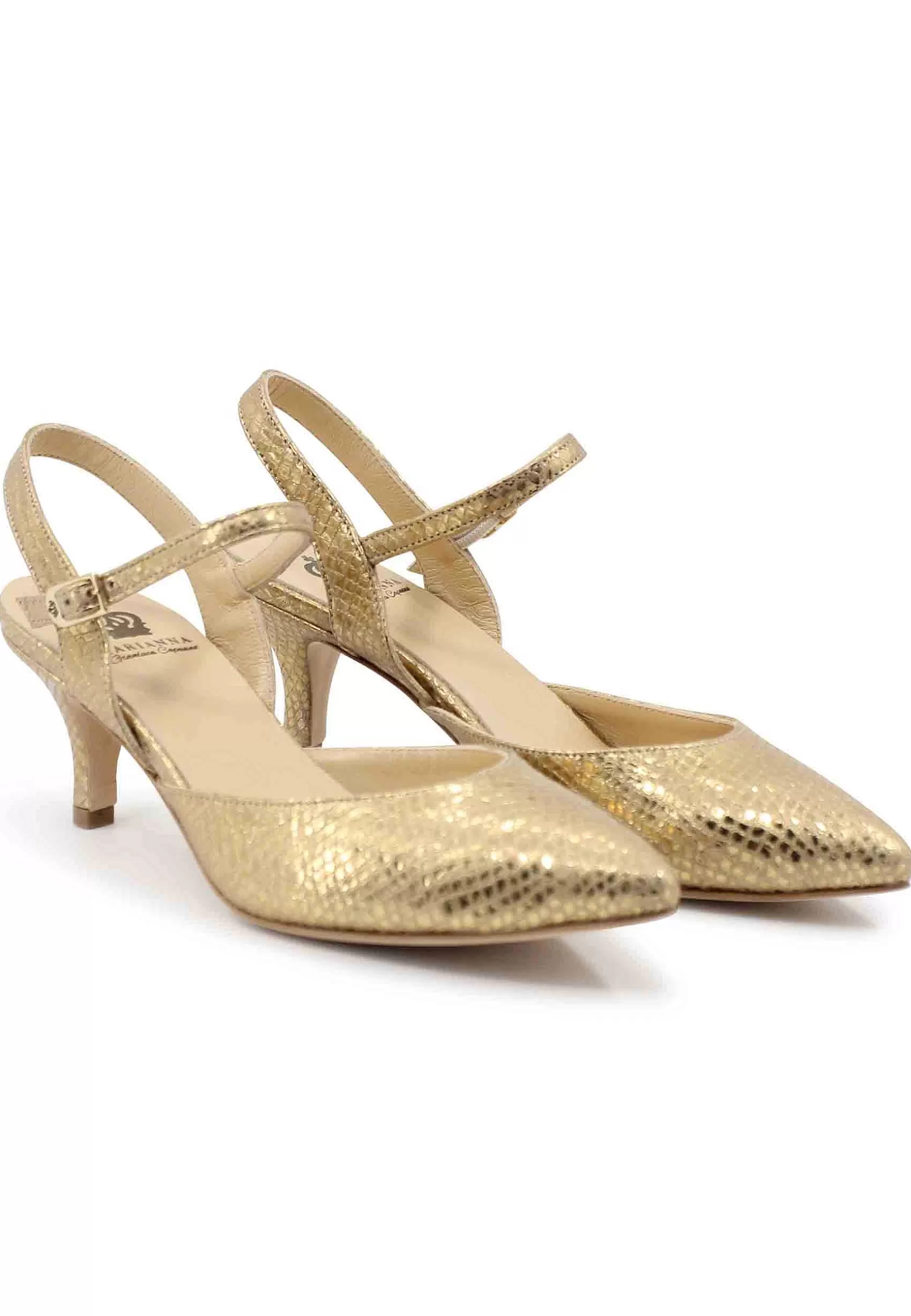 Sandai Donna In Pee Stampata Oro Tacco Medio E Cinturino Aa Cavigia*L Fashion