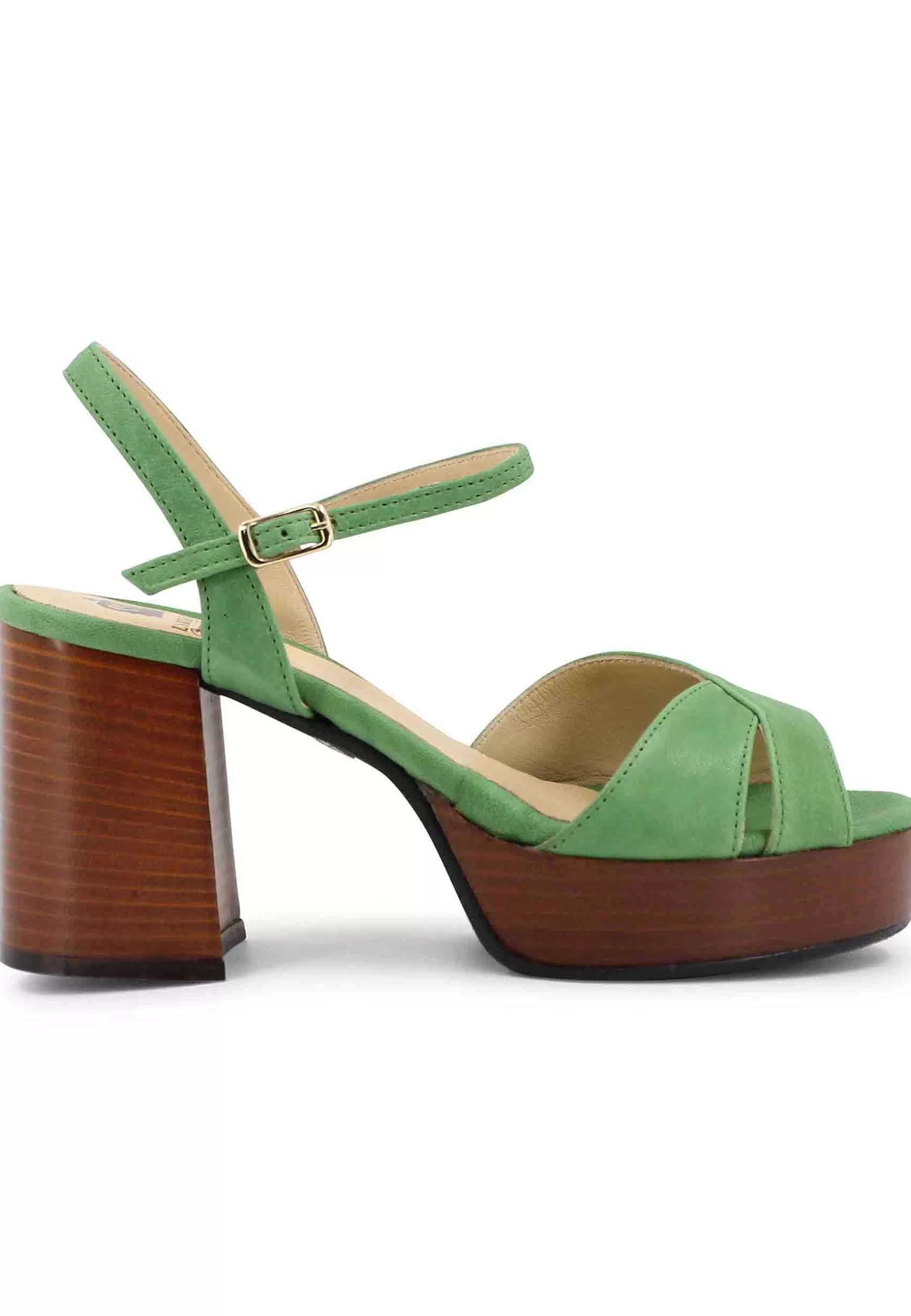 Sandai Donna In Pee Verde Con Cinturino E Tacco E Pateau In Cuoio*L Cheap