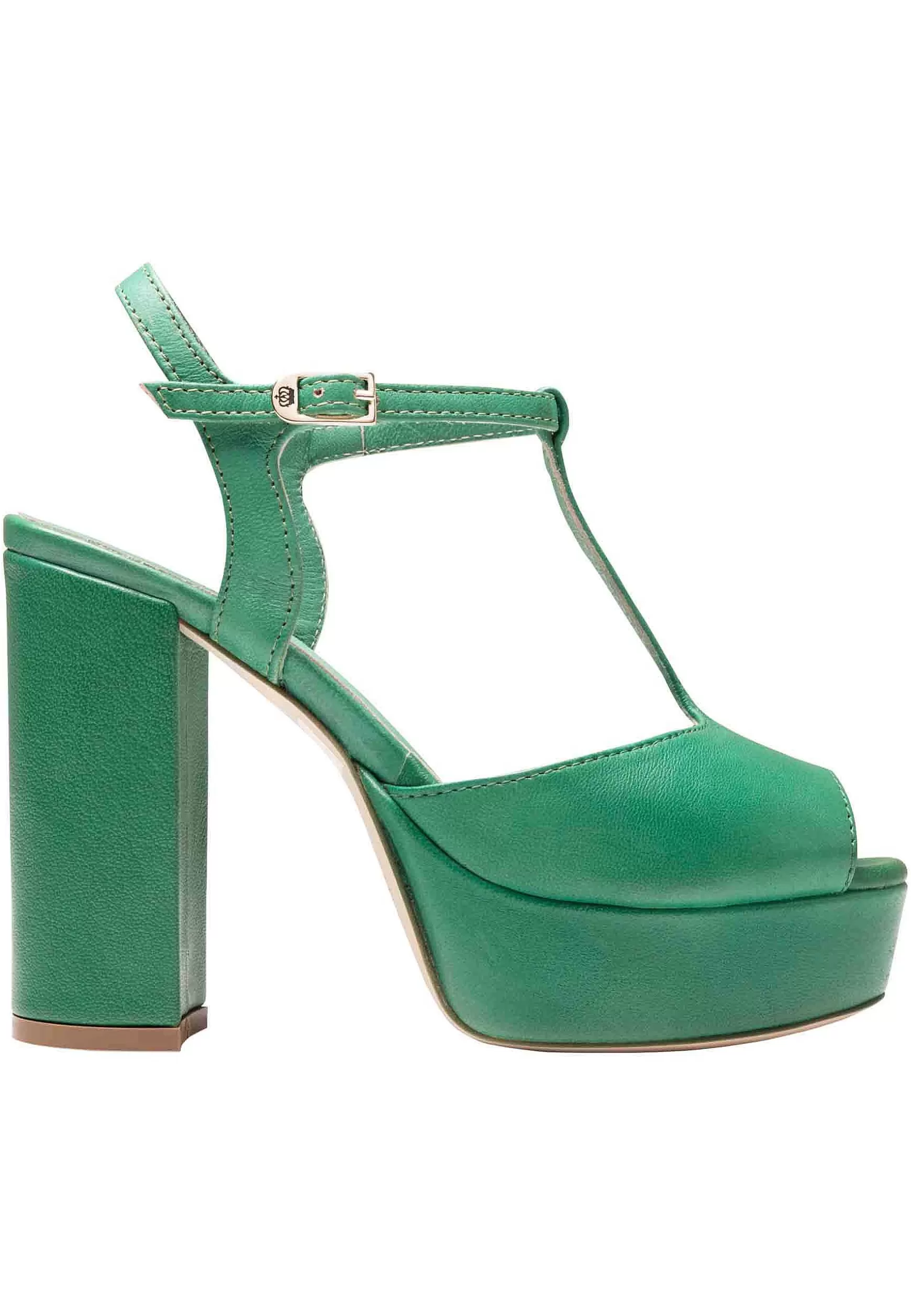 Sandai Donna In Pee Verde Con Cinturino Tacco Ato E Pateau*L Fashion