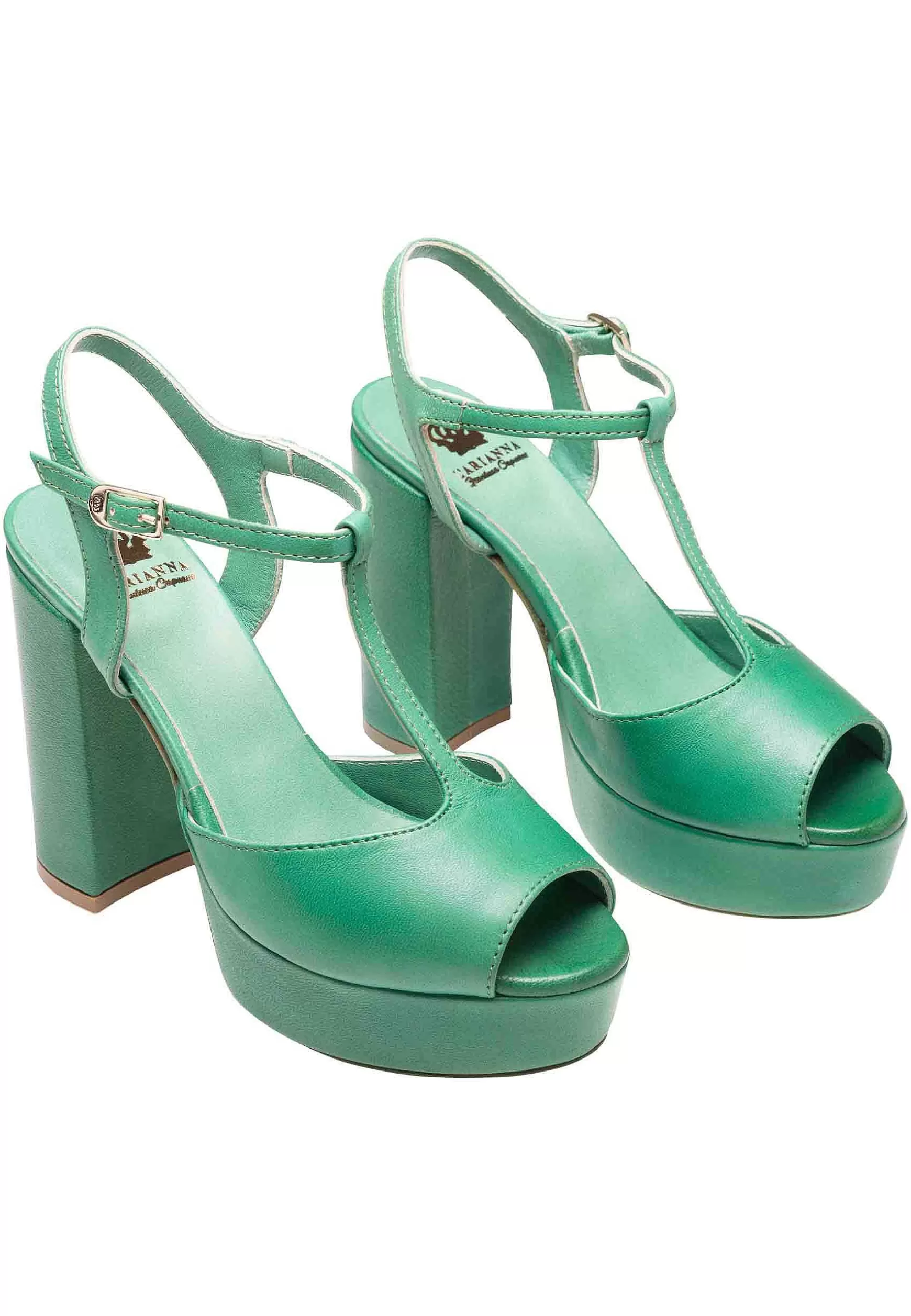Sandai Donna In Pee Verde Con Cinturino Tacco Ato E Pateau*L Fashion