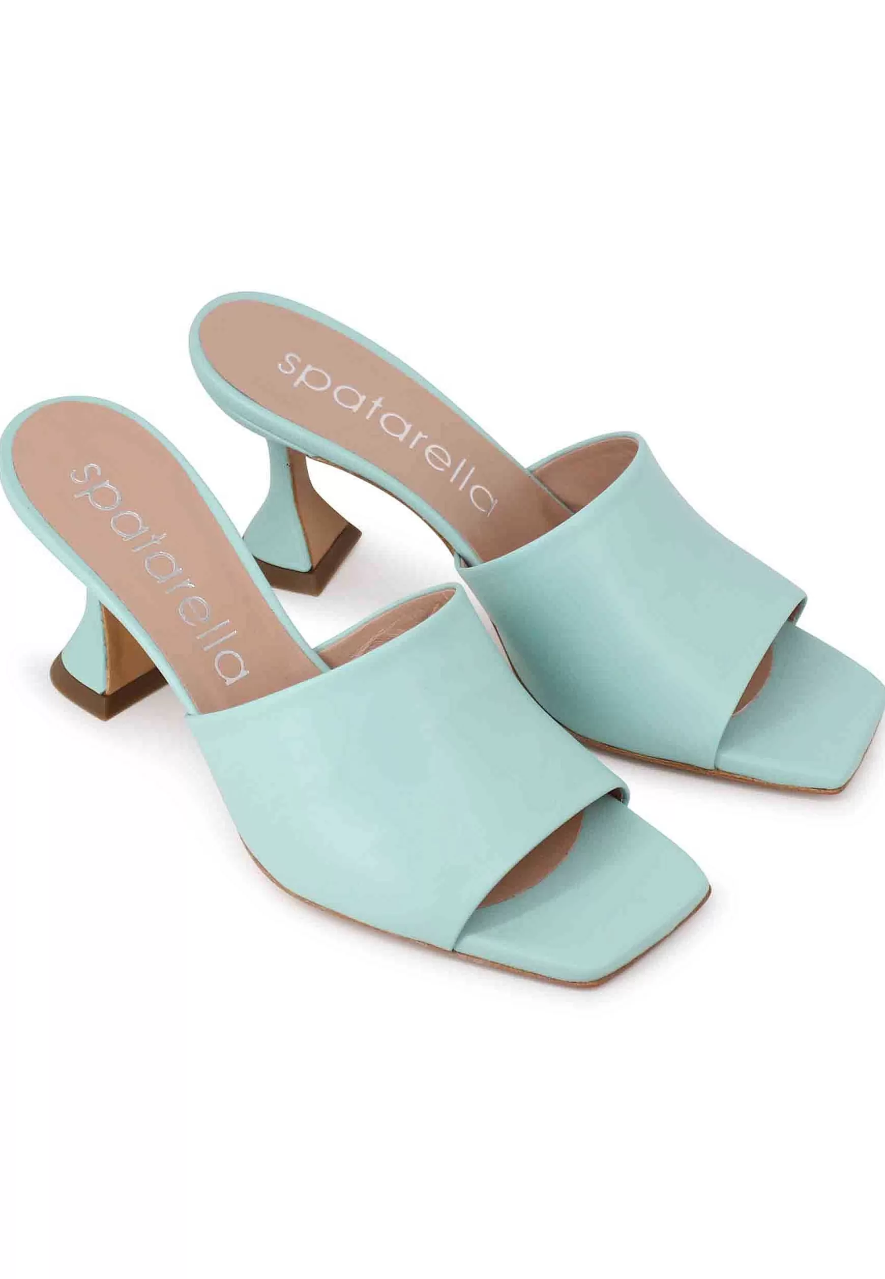 Sandali Donna In Pelle Verde Con Tacco Alto E Punta Quadra** Cheap