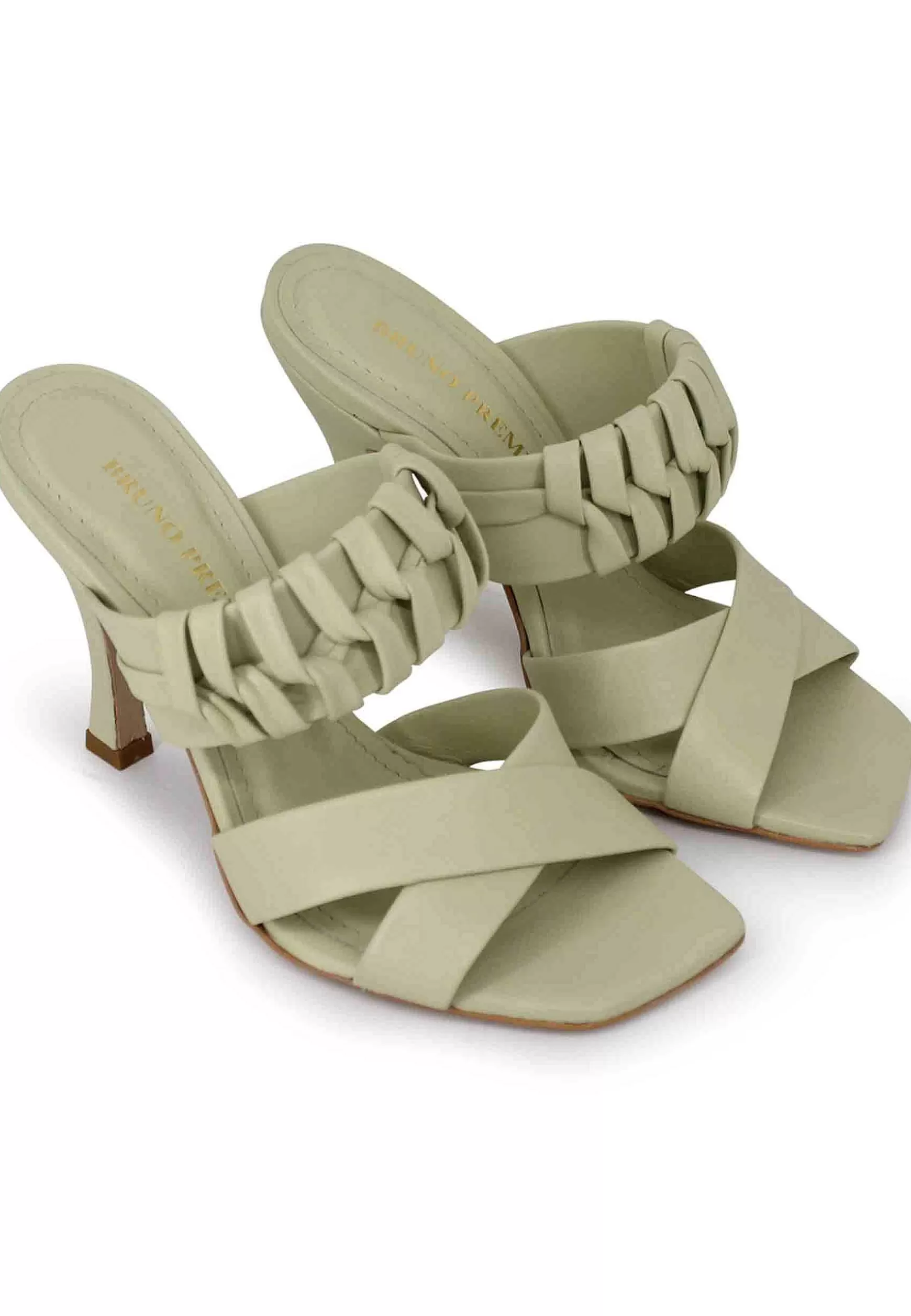 Sandali Donna In Pelle Verde Con Tacco Alto E Punta Quadra*Bruno Premi Best Sale