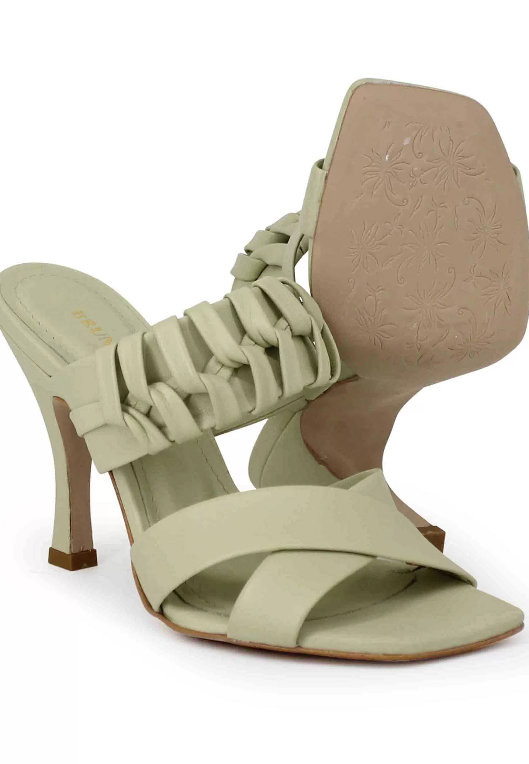 Sandali Donna In Pelle Verde Con Tacco Alto E Punta Quadra*Bruno Premi Best Sale