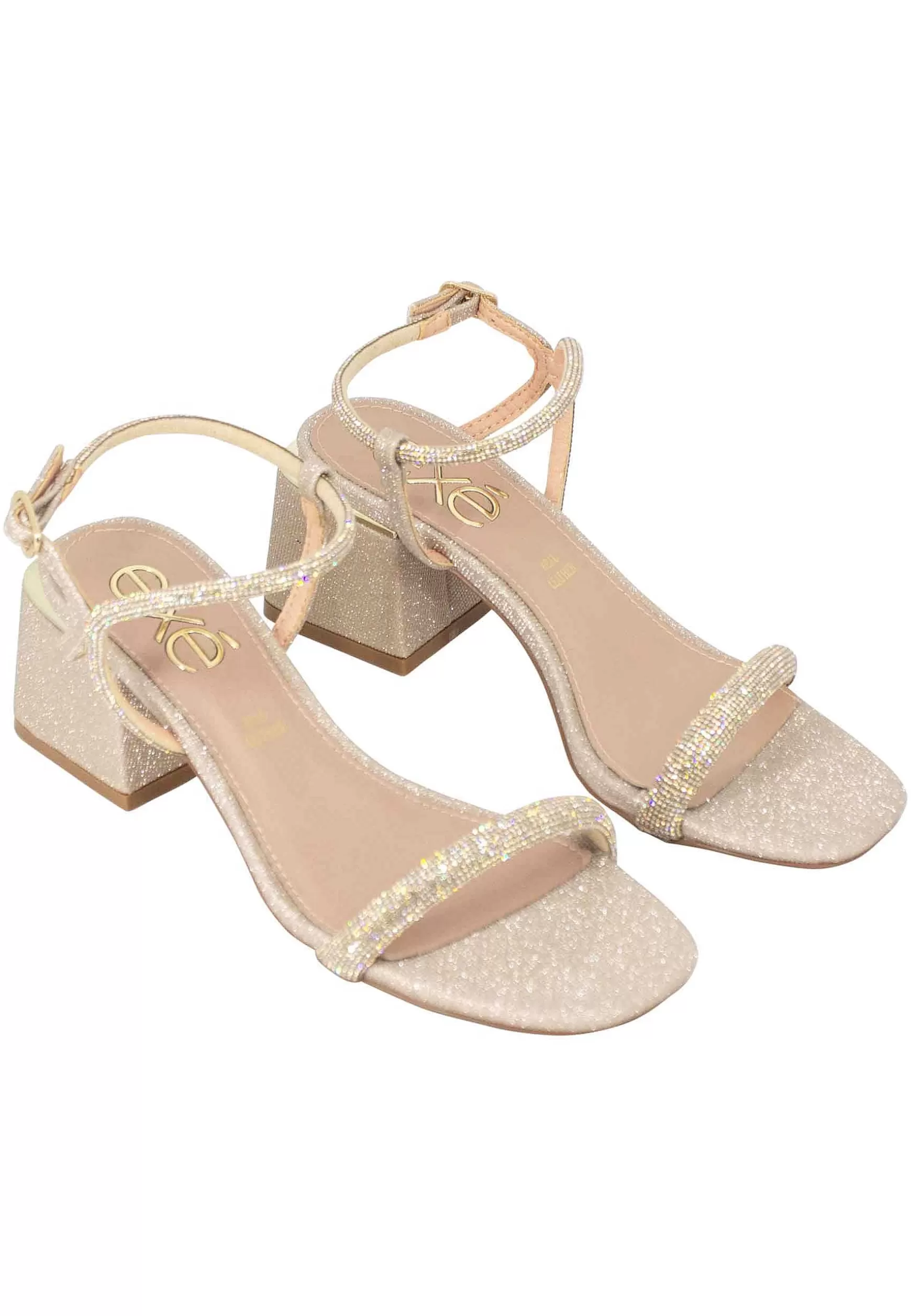 Sandali Donna In Tessuto Glitter E Strass Oro Con Cinturino Alla Caviglia*Exe Outlet