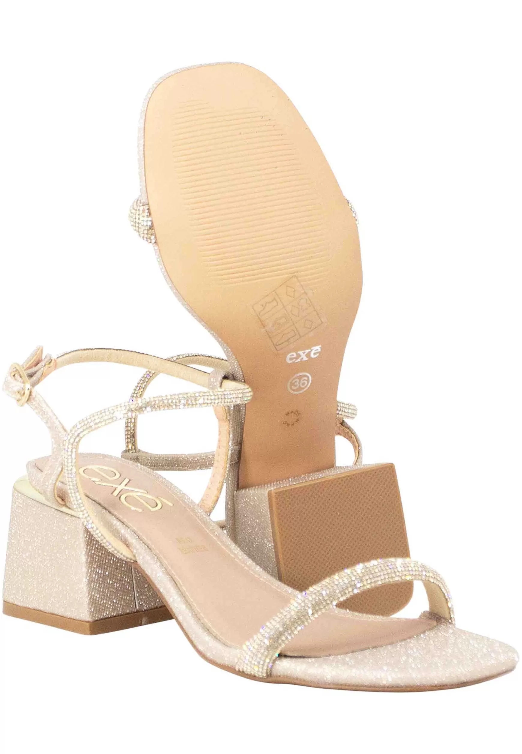 Sandali Donna In Tessuto Glitter E Strass Oro Con Cinturino Alla Caviglia*Exe Outlet