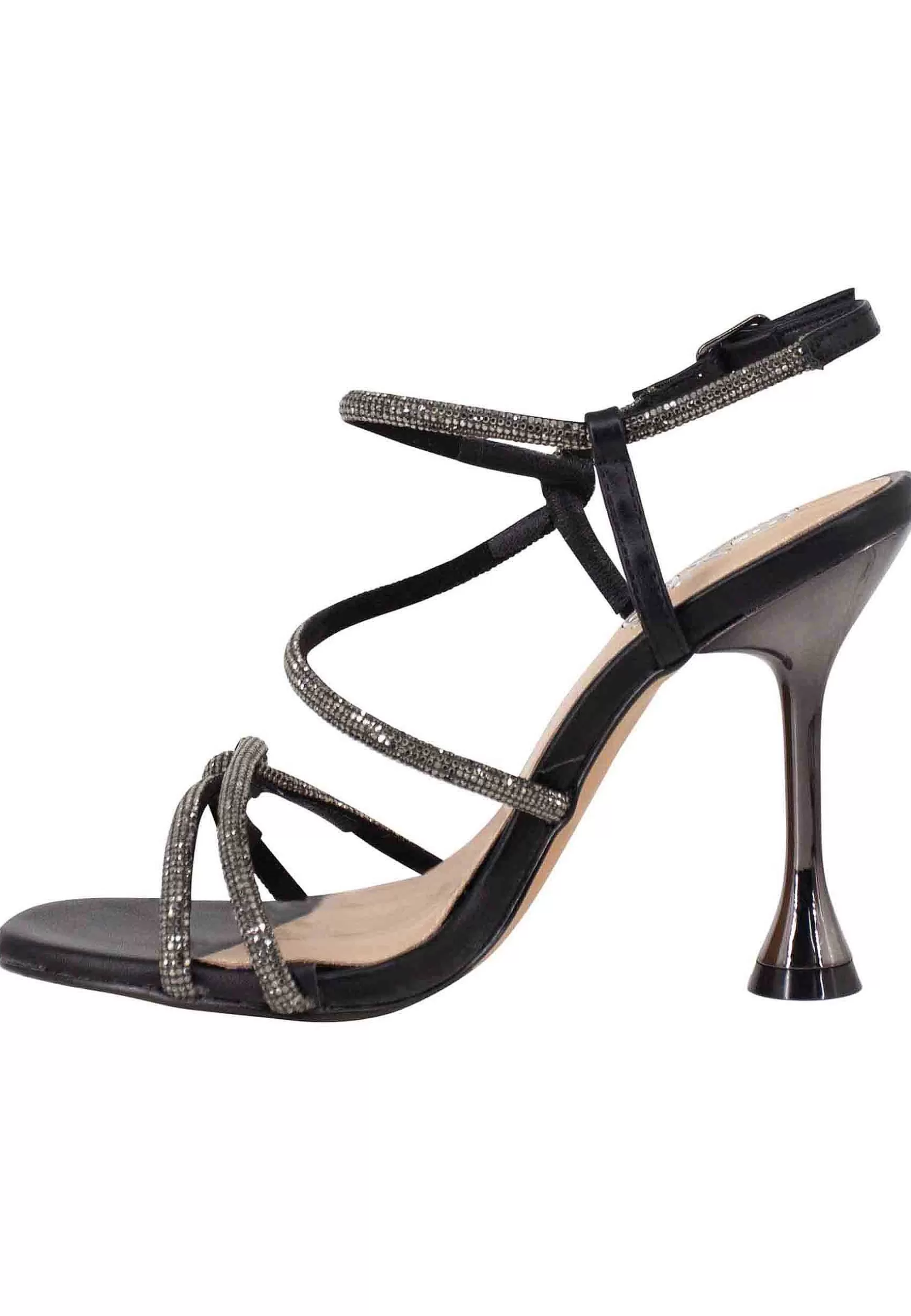 Sandali Donna In Tessuto Nero Con Cinturini Di Strass E Tacco Alto In Metallo*Exe Cheap
