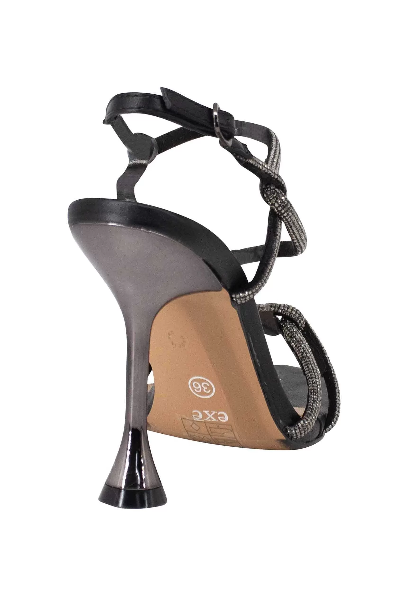 Sandali Donna In Tessuto Nero Con Cinturini Di Strass E Tacco Alto In Metallo*Exe Cheap