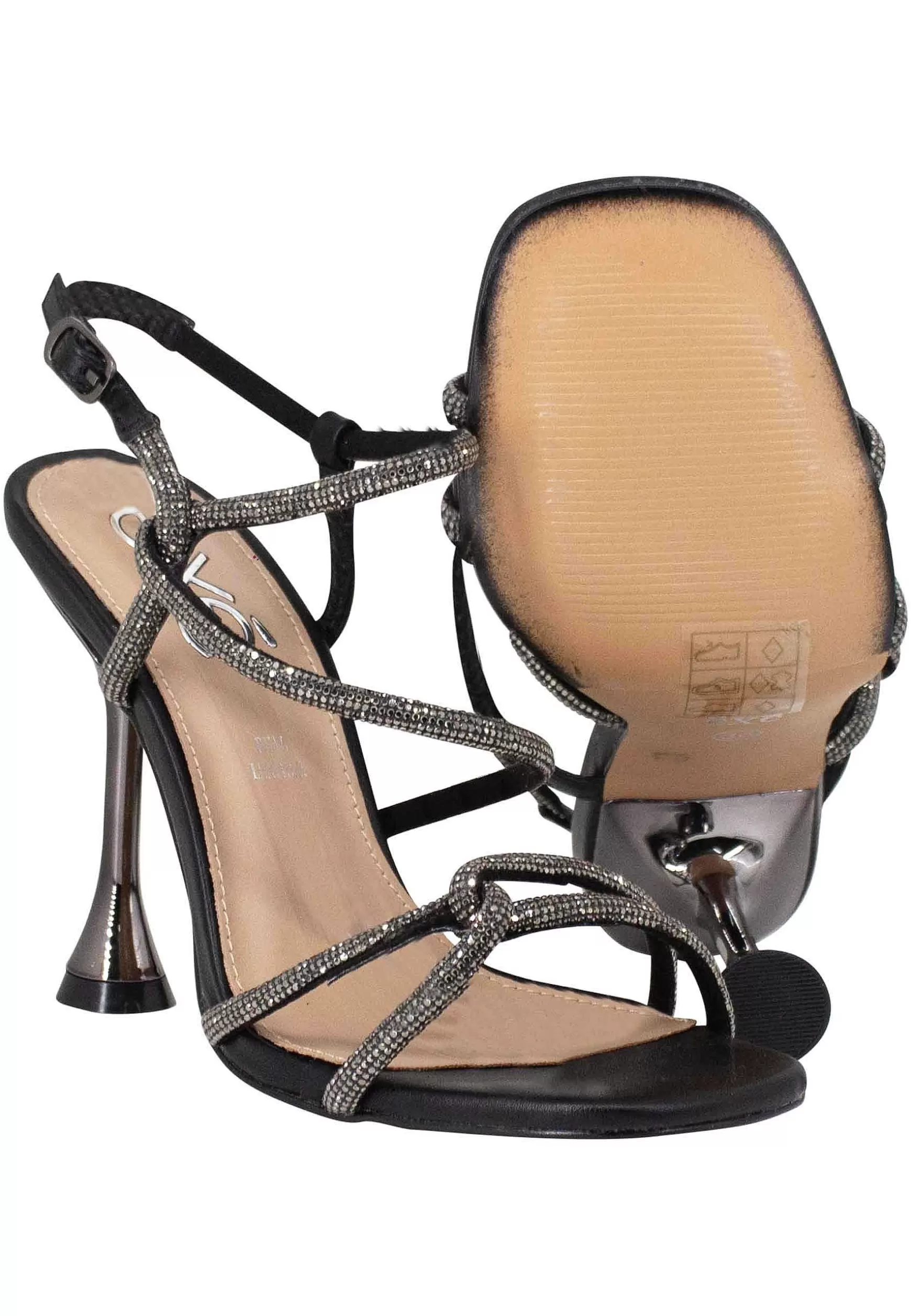 Sandali Donna In Tessuto Nero Con Cinturini Di Strass E Tacco Alto In Metallo*Exe Cheap