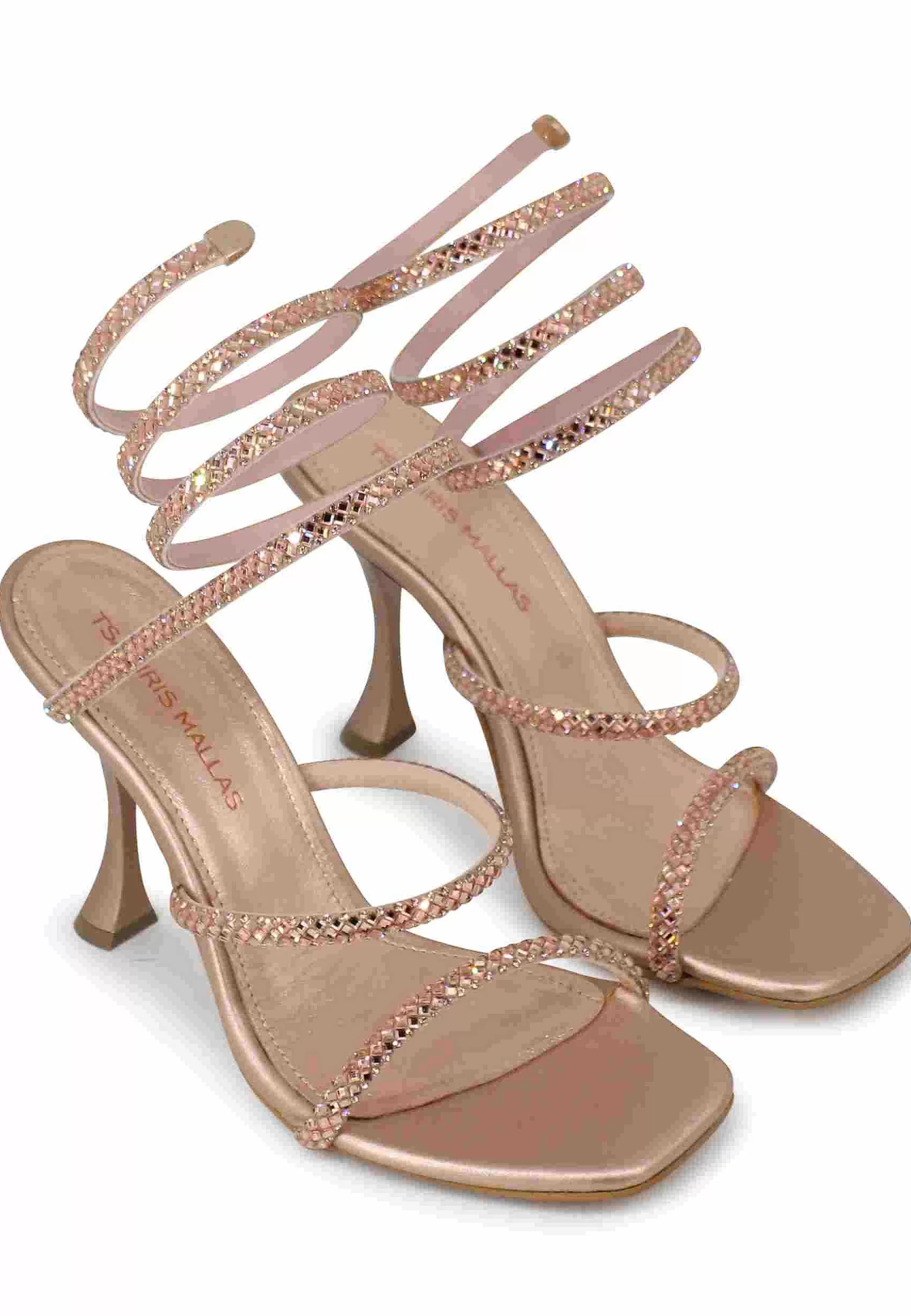 Sandali Donna In Tessuto Rosa Con Payettes Tacco Alto E Cavigliera A Serpente*Tsakiris Mallas Store
