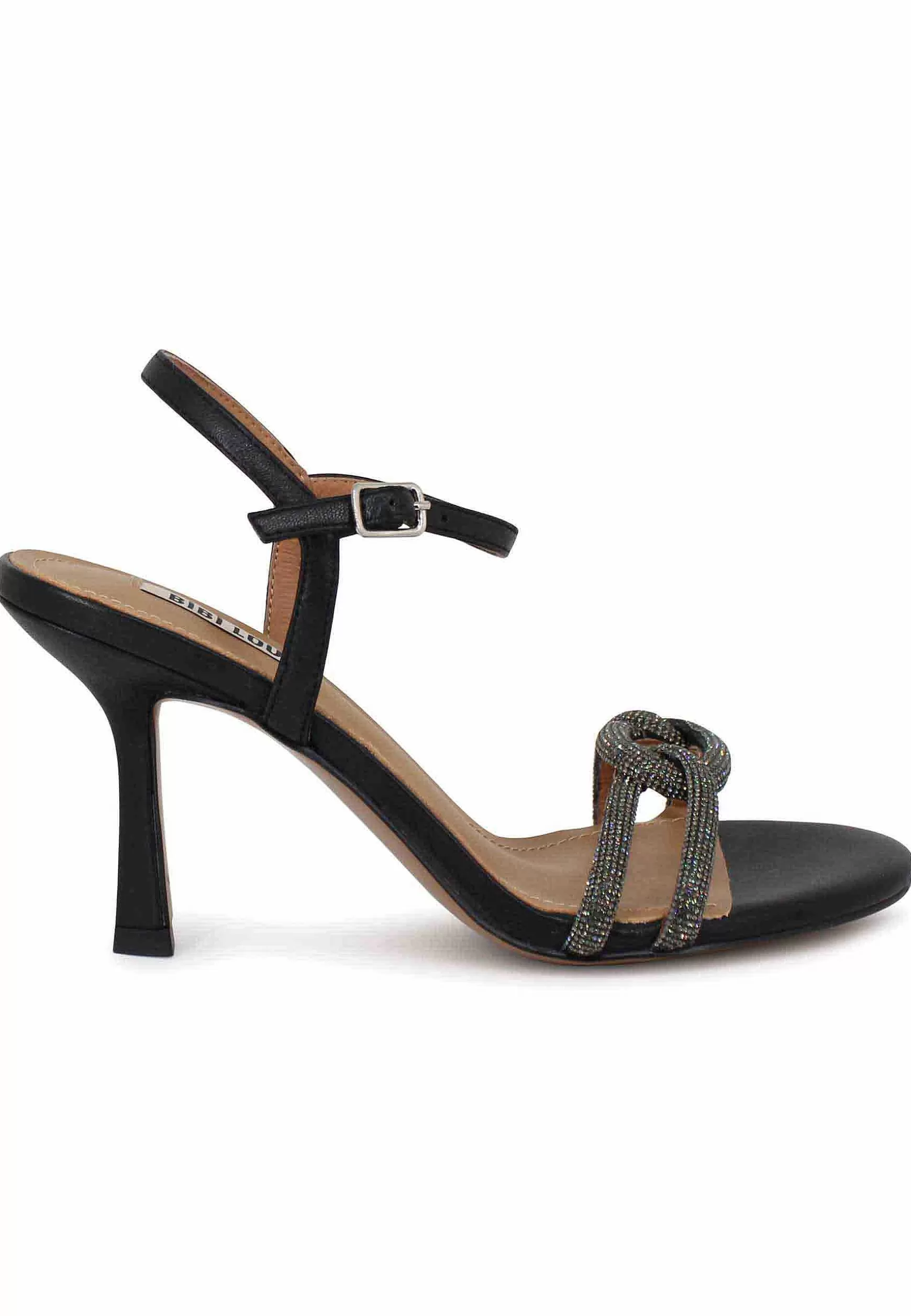 Sandali Donna Katia In Pelle Nera Tacco Alto Con Strass E Cinturino Alla Caviglia*Bibi Lou Cheap