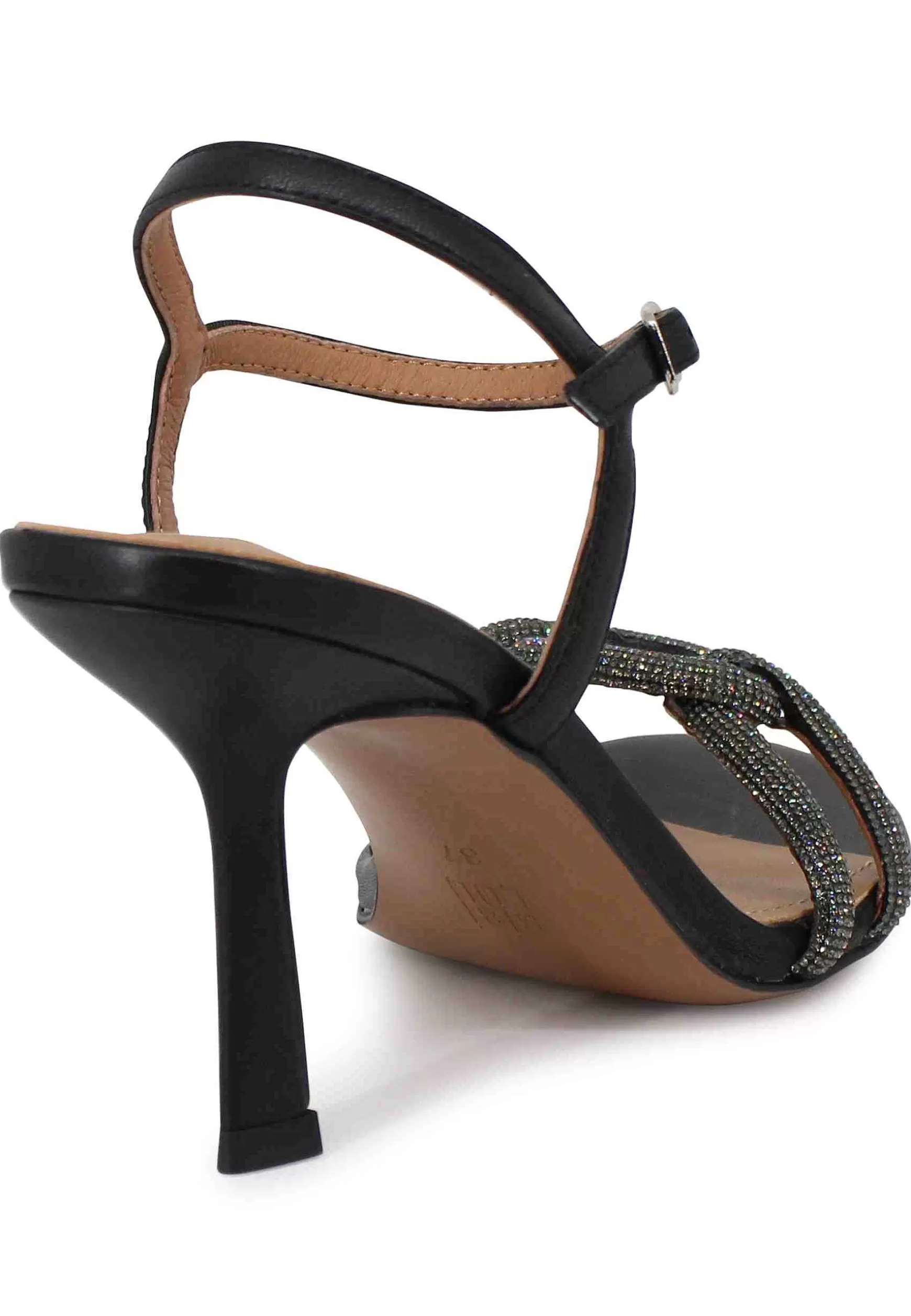 Sandali Donna Katia In Pelle Nera Tacco Alto Con Strass E Cinturino Alla Caviglia*Bibi Lou Cheap