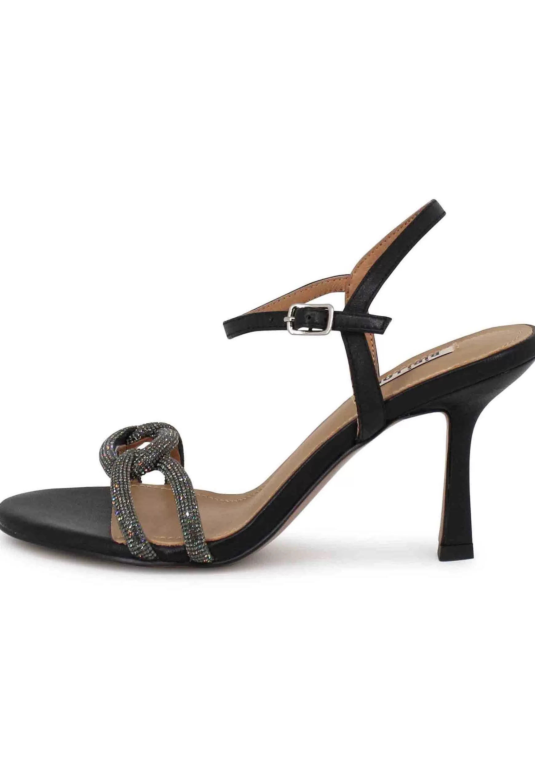 Sandali Donna Katia In Pelle Nera Tacco Alto Con Strass E Cinturino Alla Caviglia*Bibi Lou Cheap