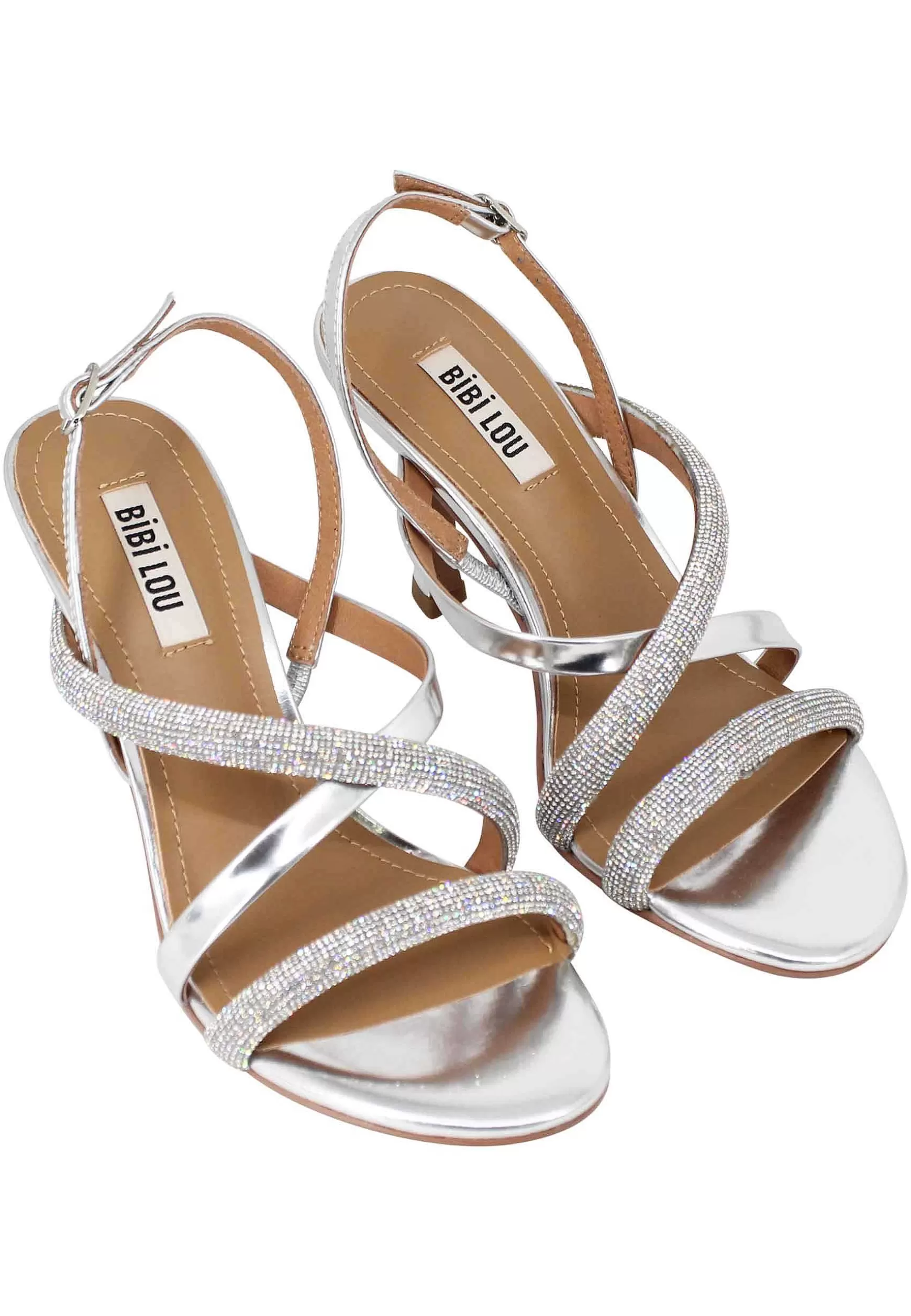 Sandali Donna Nadine In Pelle Argento Con Strass In Tinta E Tacco Alto*Bibi Lou Cheap