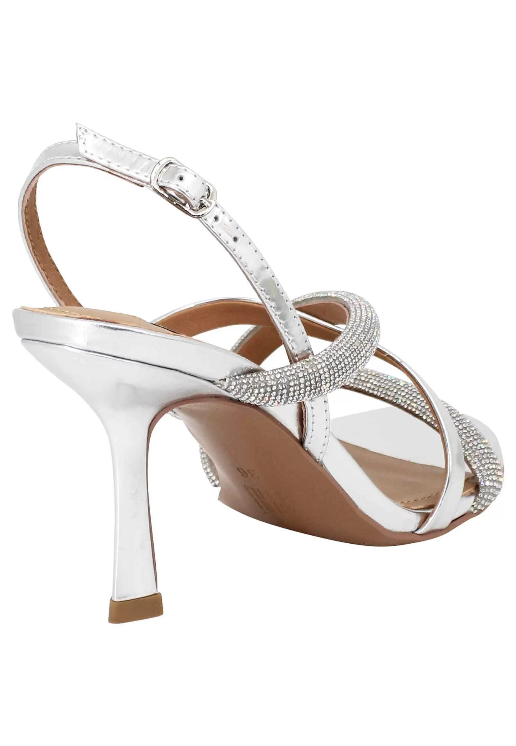 Sandali Donna Nadine In Pelle Argento Con Strass In Tinta E Tacco Alto*Bibi Lou Cheap