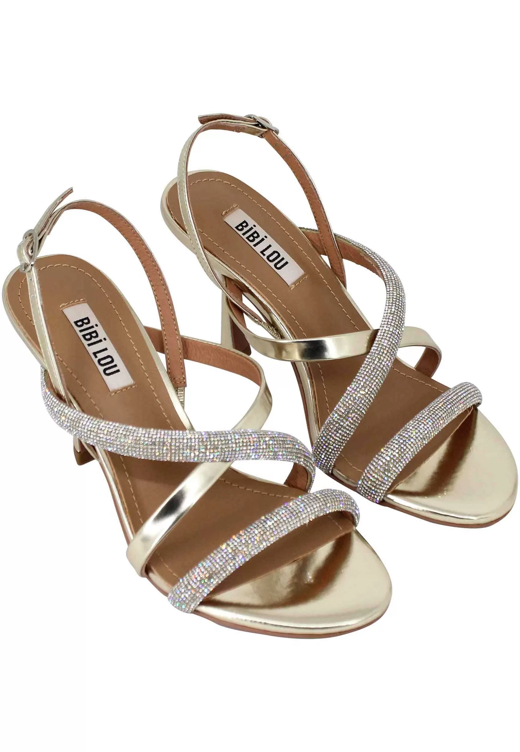 Sandali Donna Nadine In Pelle Oro Con Strass In Tinta E Tacco Alto*Bibi Lou Cheap
