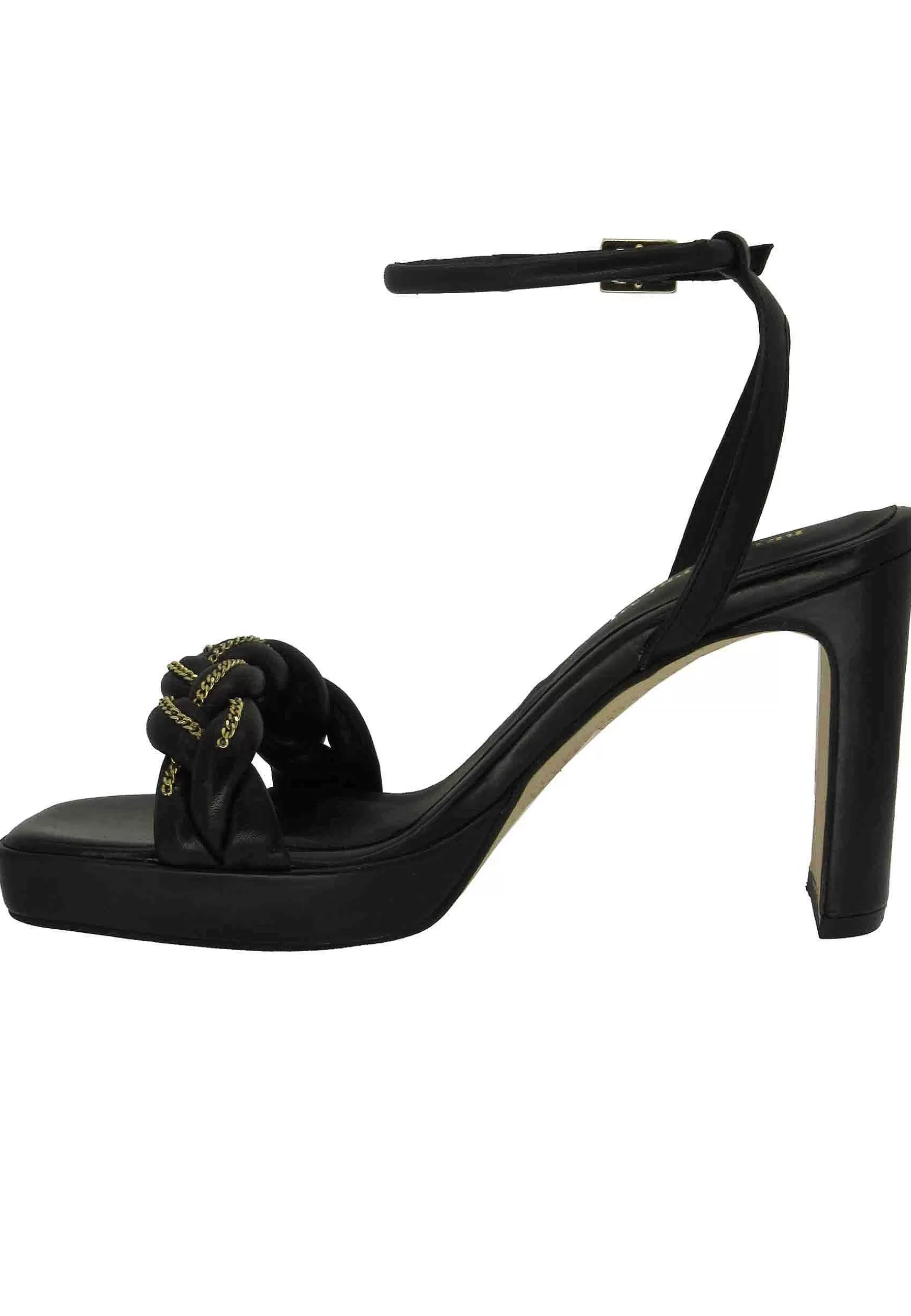 Sandali Donna Tea Crui In Pelle Nera Con Catena Oro E Tacco Alto*Bruno Premi Discount