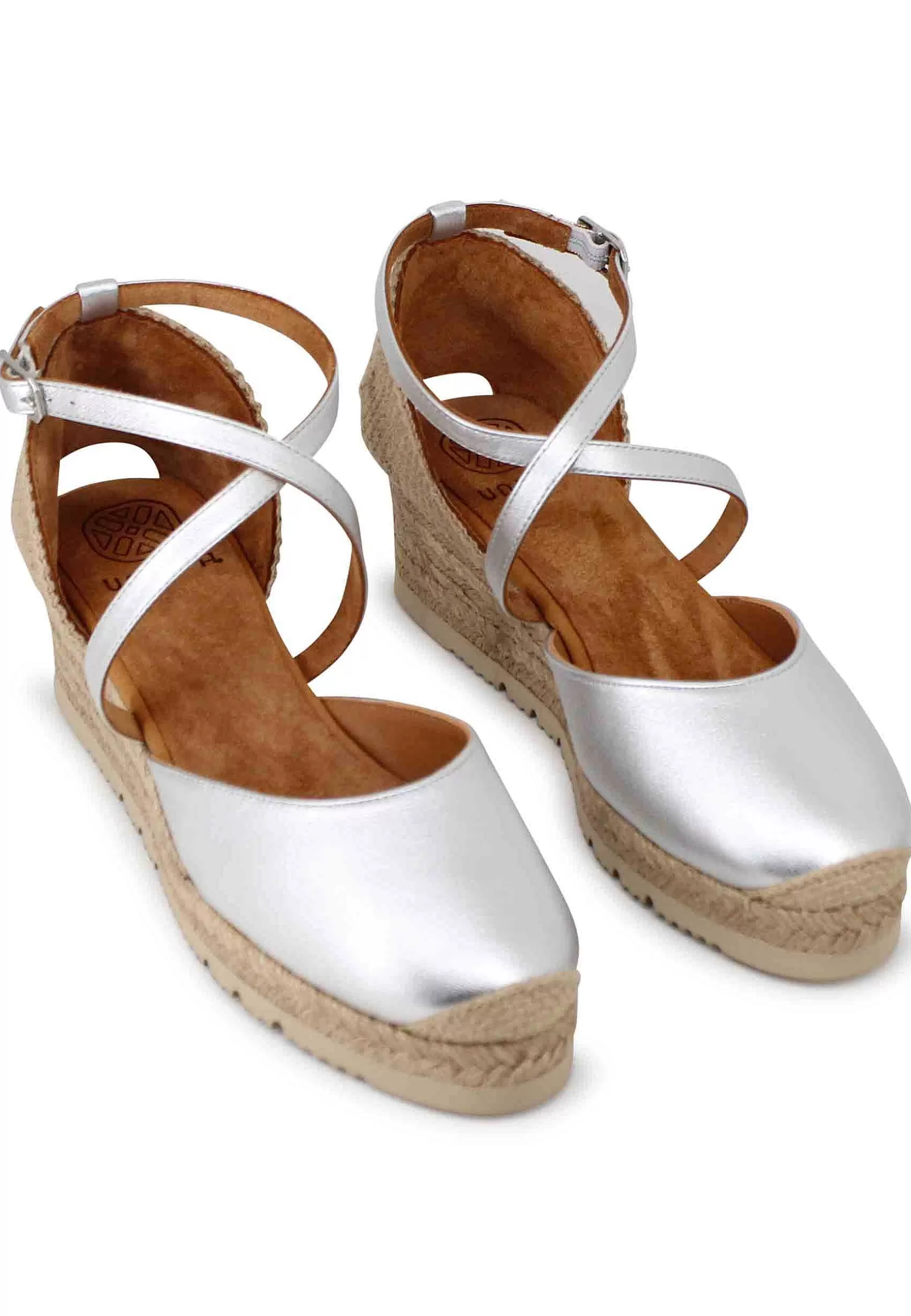 Sandali Espadrillas Donna In Pelle Argento Con Cinturino Alla Caviglia*Unisa Store