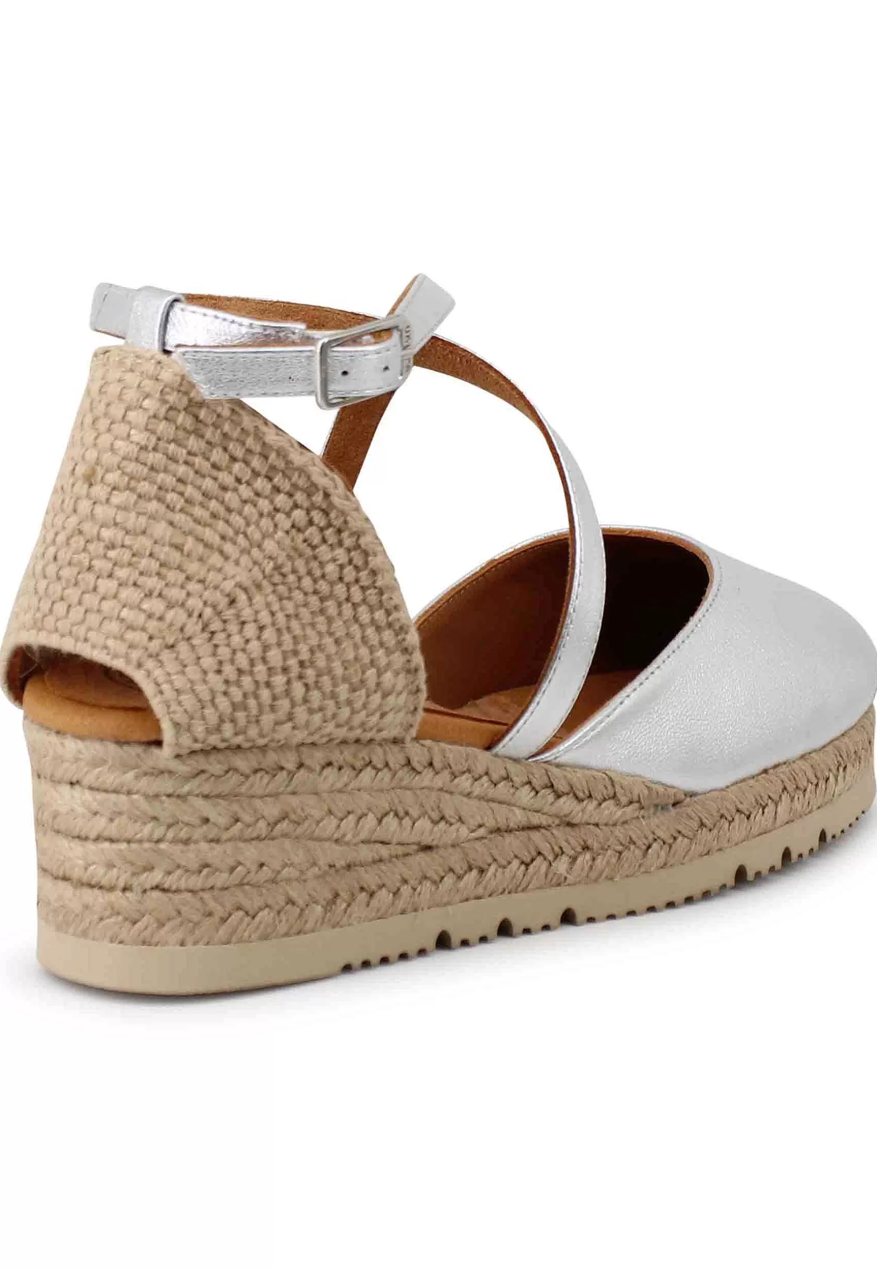 Sandali Espadrillas Donna In Pelle Argento Con Cinturino Alla Caviglia*Unisa Store