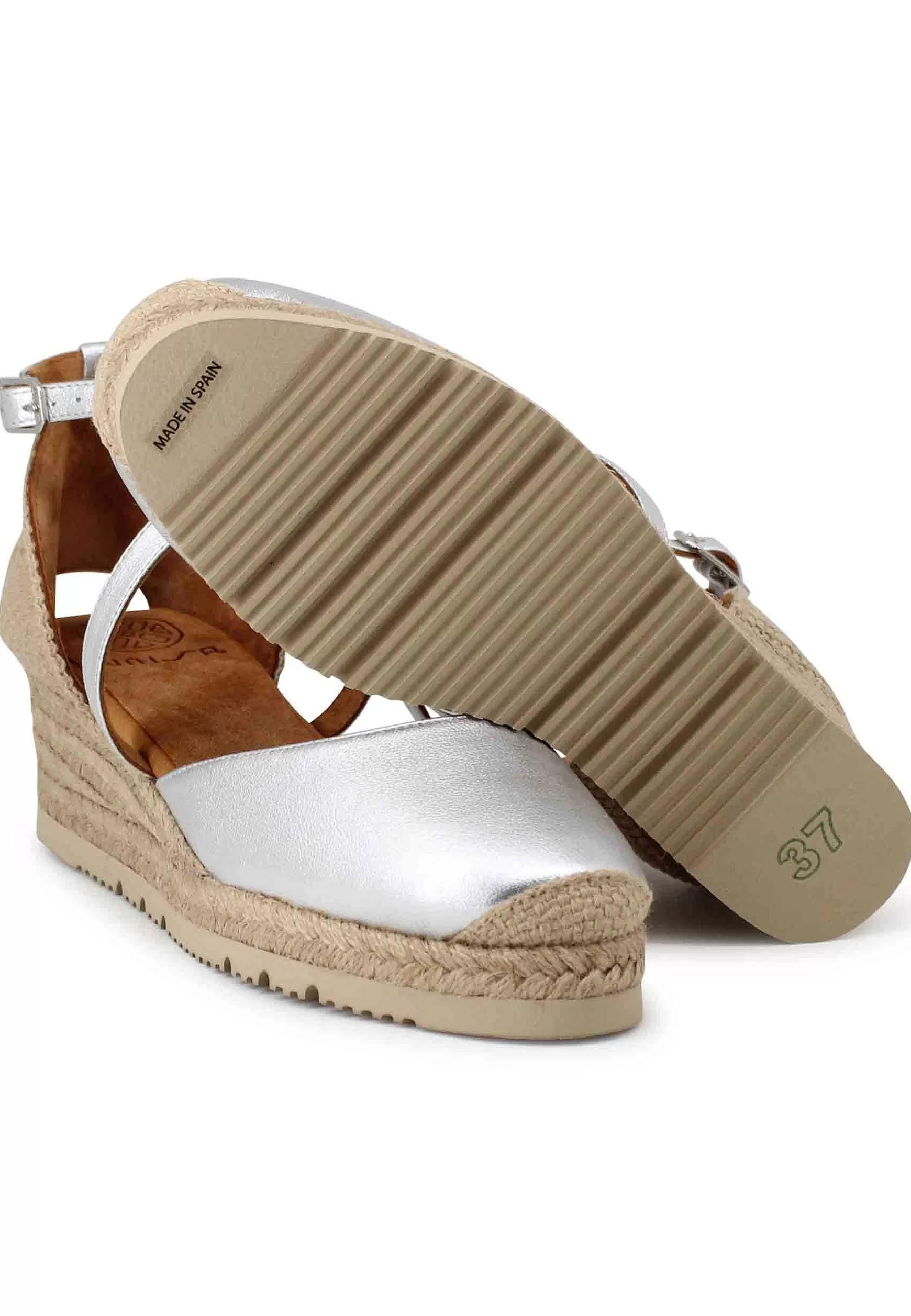 Sandali Espadrillas Donna In Pelle Argento Con Cinturino Alla Caviglia*Unisa Store