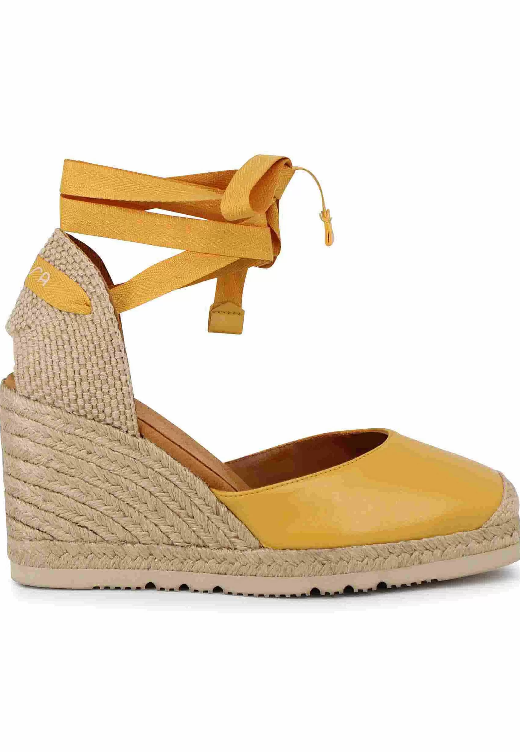 Sandali Espadrillas Donna In Pelle Gialla Con Lacci Alla Caviglia E Zeppa Alta*Unisa Online