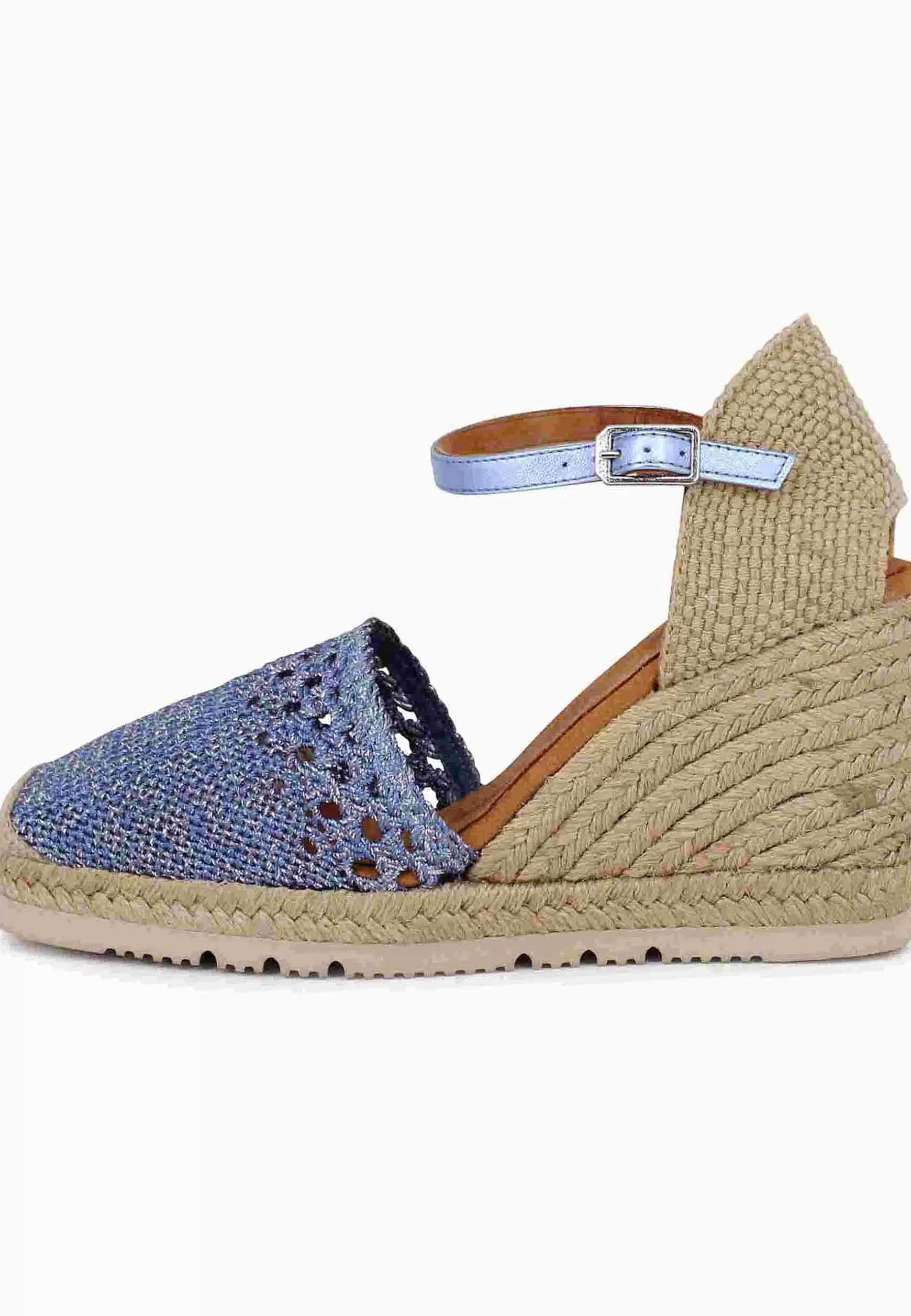 Sandali Espadrillas Donna In Tessuto Laminato Blu Con Cinturino Alla Caviglia E Zeppa Alta*Unisa Sale