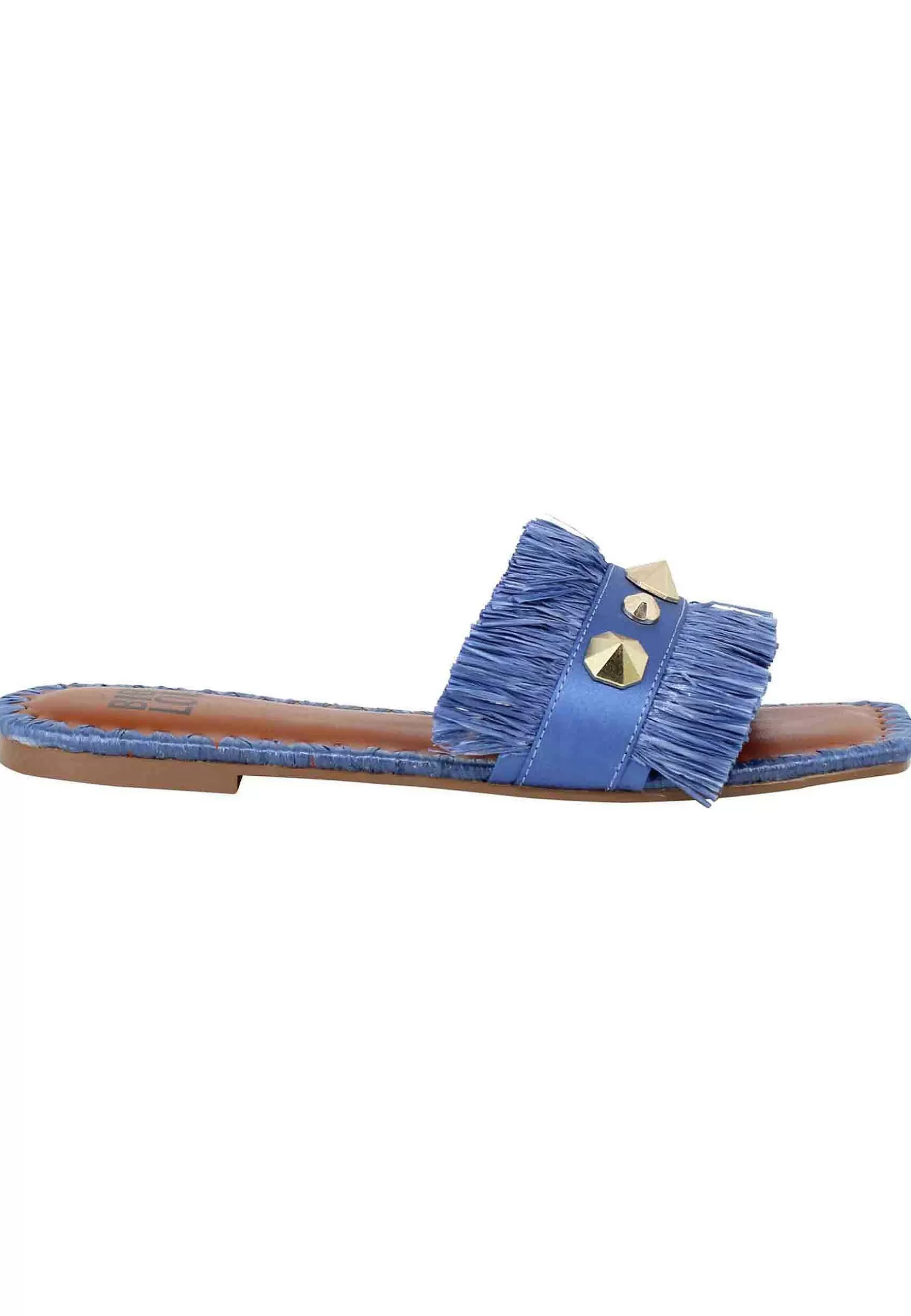 Sandali Flat Alexis Donna Tessuto Sfrangiato Celeste Con Borchie*Bibi Lou Store
