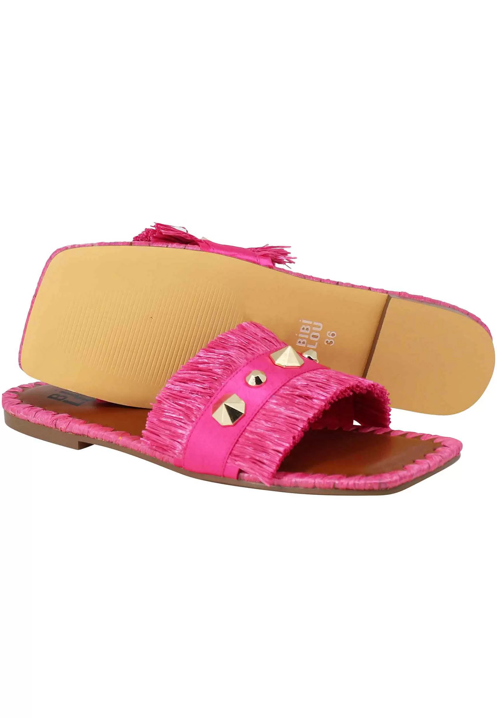 Sandali Flat Alexis Donna Tessuto Sfrangiato Fuxia Con Borchie*Bibi Lou Best Sale