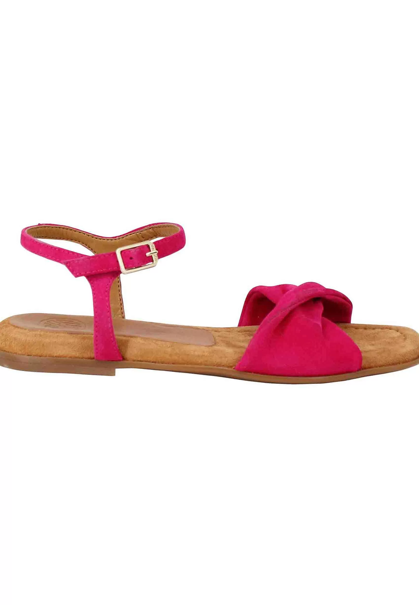 Sandali Flat Donna In Camoscio Fragola Con Cinturino E Sottopiede Imbottito*Unisa Shop