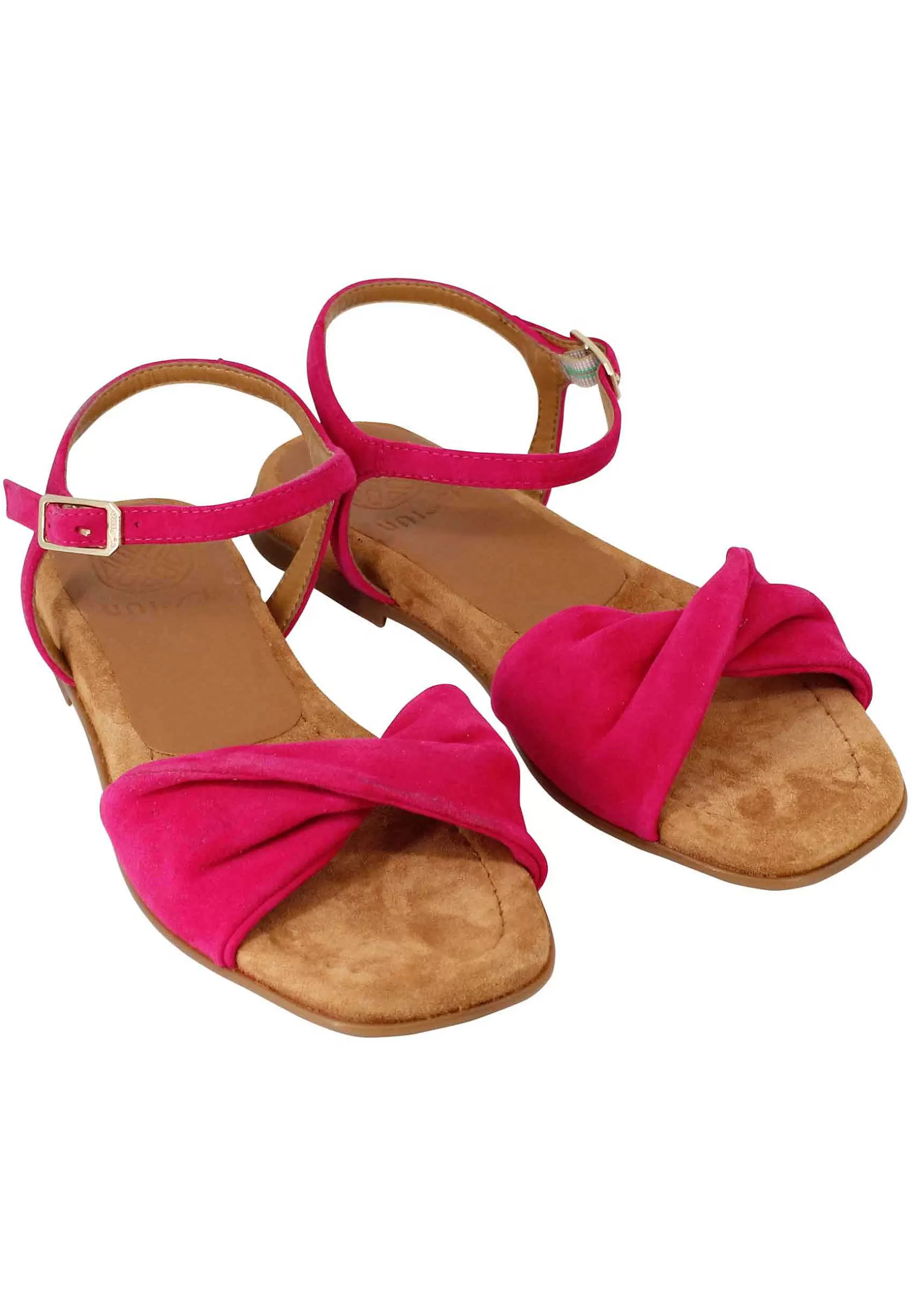 Sandali Flat Donna In Camoscio Fragola Con Cinturino E Sottopiede Imbottito*Unisa Shop