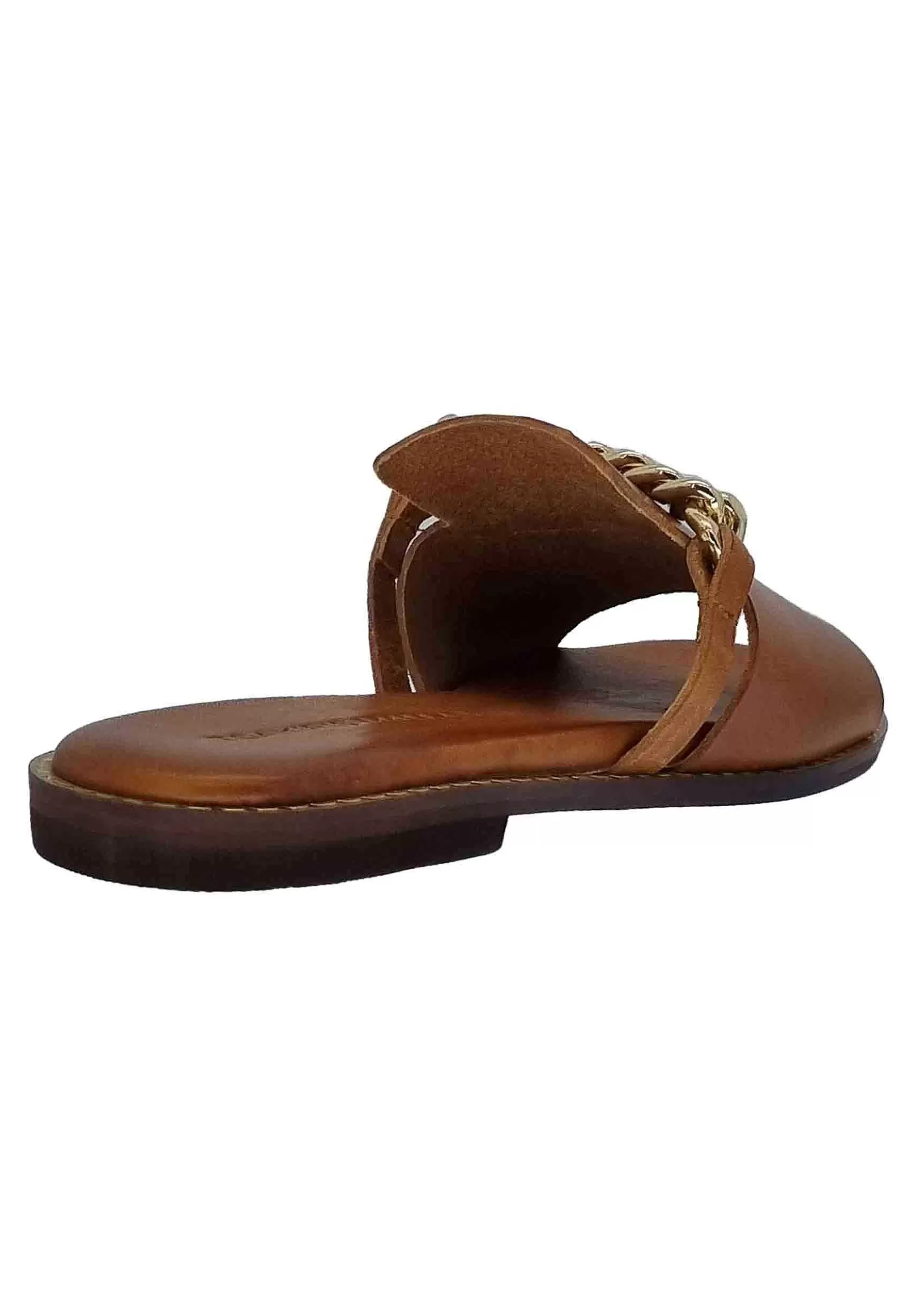 Sandali Flat Donna In Pelle Cuoio Con Catena Oro*Tsakiris Mallas Best Sale