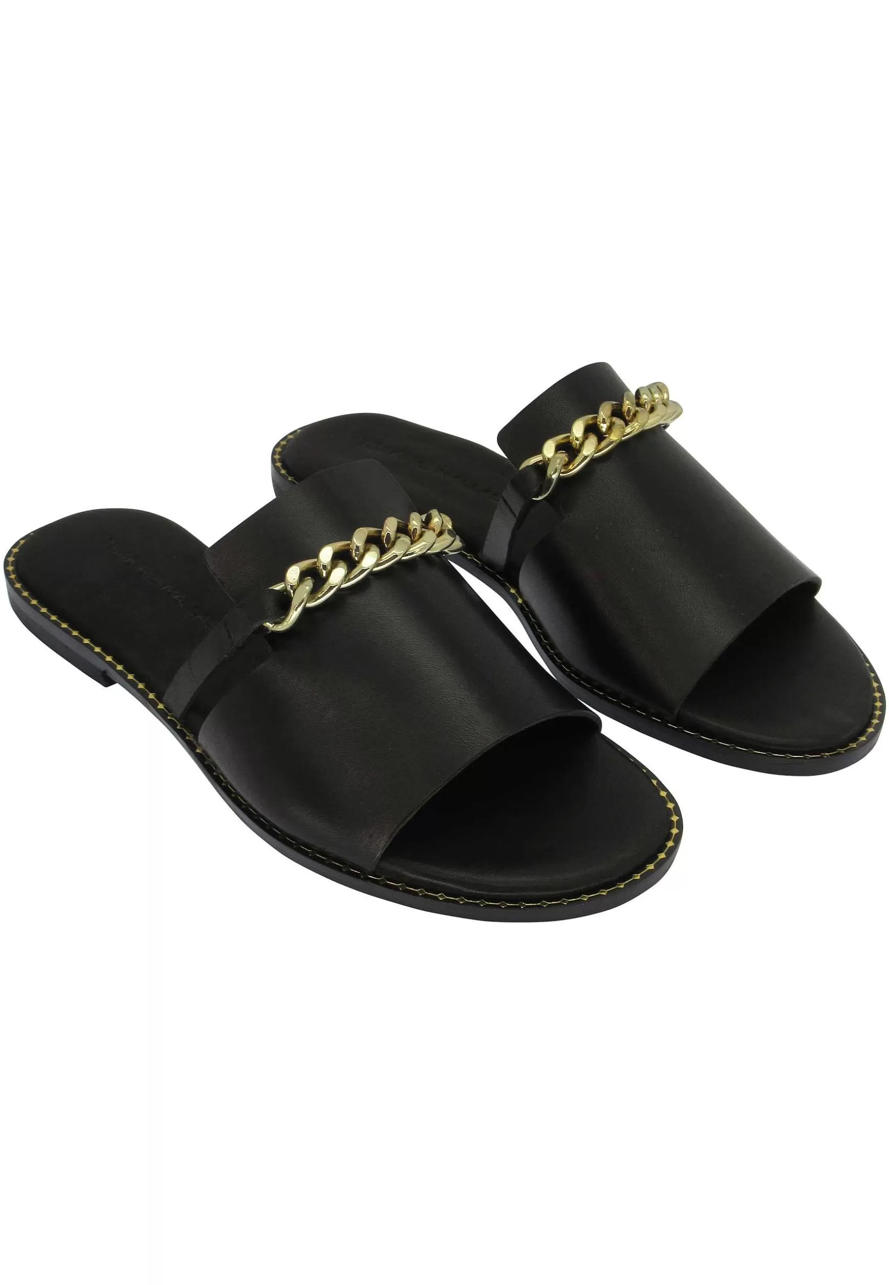 Sandali Flat Donna In Pelle Nera Con Catena Oro*Tsakiris Mallas Discount