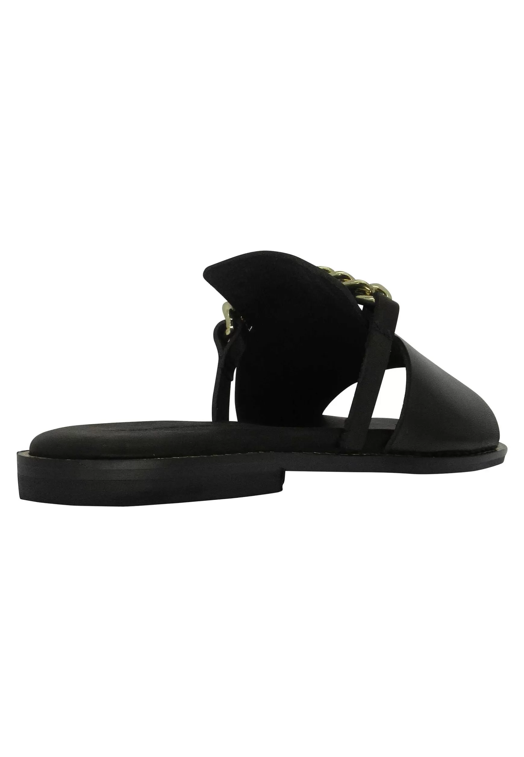 Sandali Flat Donna In Pelle Nera Con Catena Oro*Tsakiris Mallas Discount