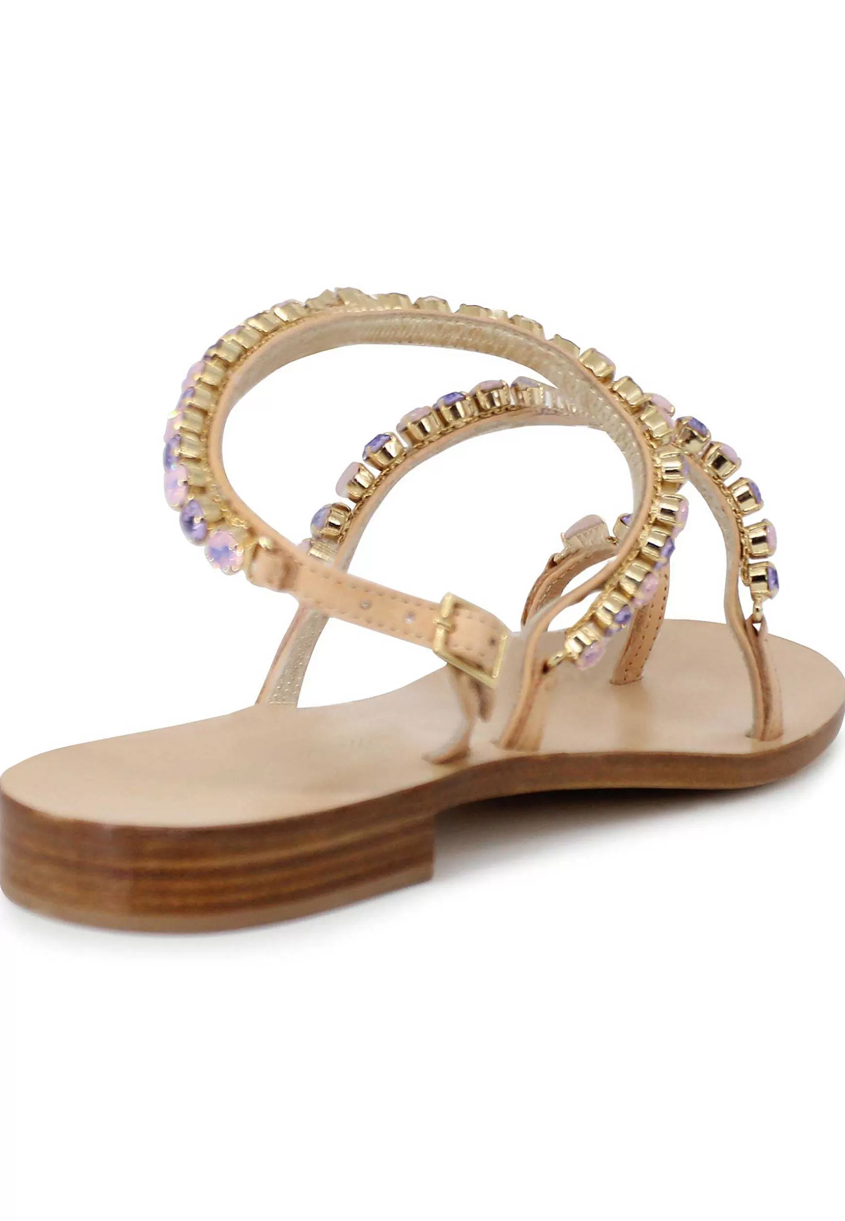 Sandali Infradito Donna In Pelle Naturale Con Strass E Tacco Basso In Cuoio** Shop