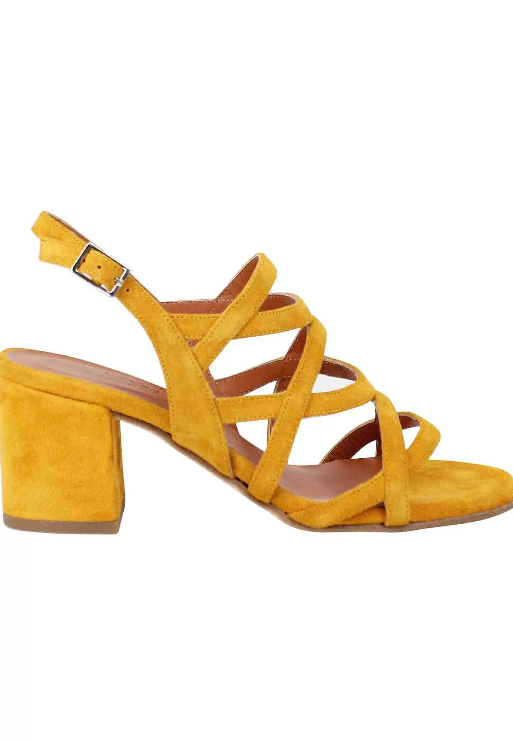 Sandali Slingback Donna In Camoscio Giallo Con Tacco Alto*Tattoo Best