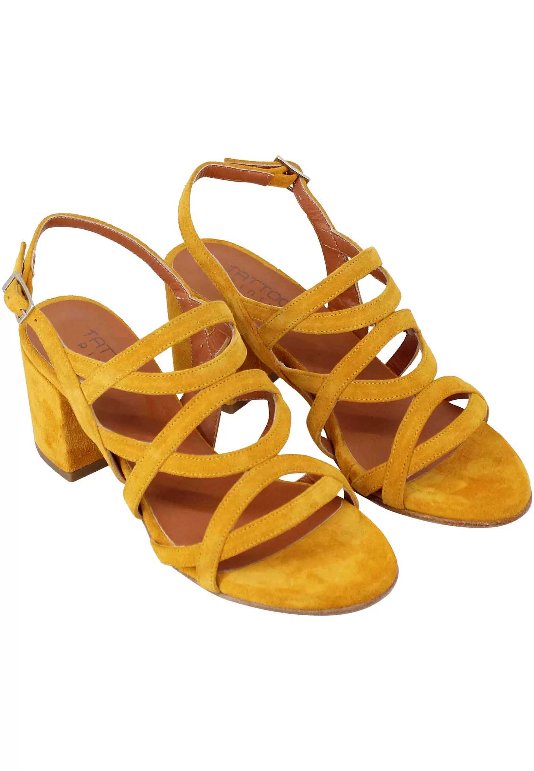 Sandali Slingback Donna In Camoscio Giallo Con Tacco Alto*Tattoo Best